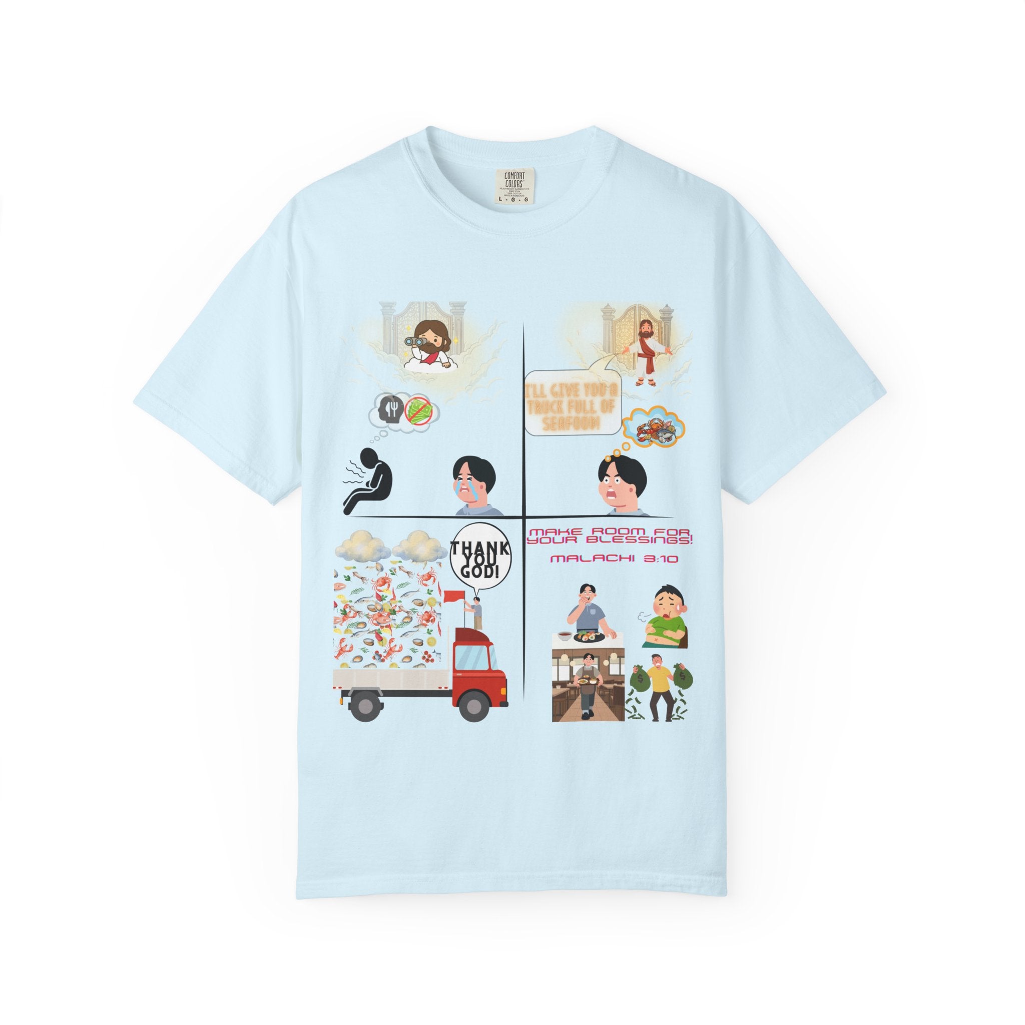 Graphic Panel T-Shirt — Cute Storyboard Illustrations "Make Room For Your Blessings"