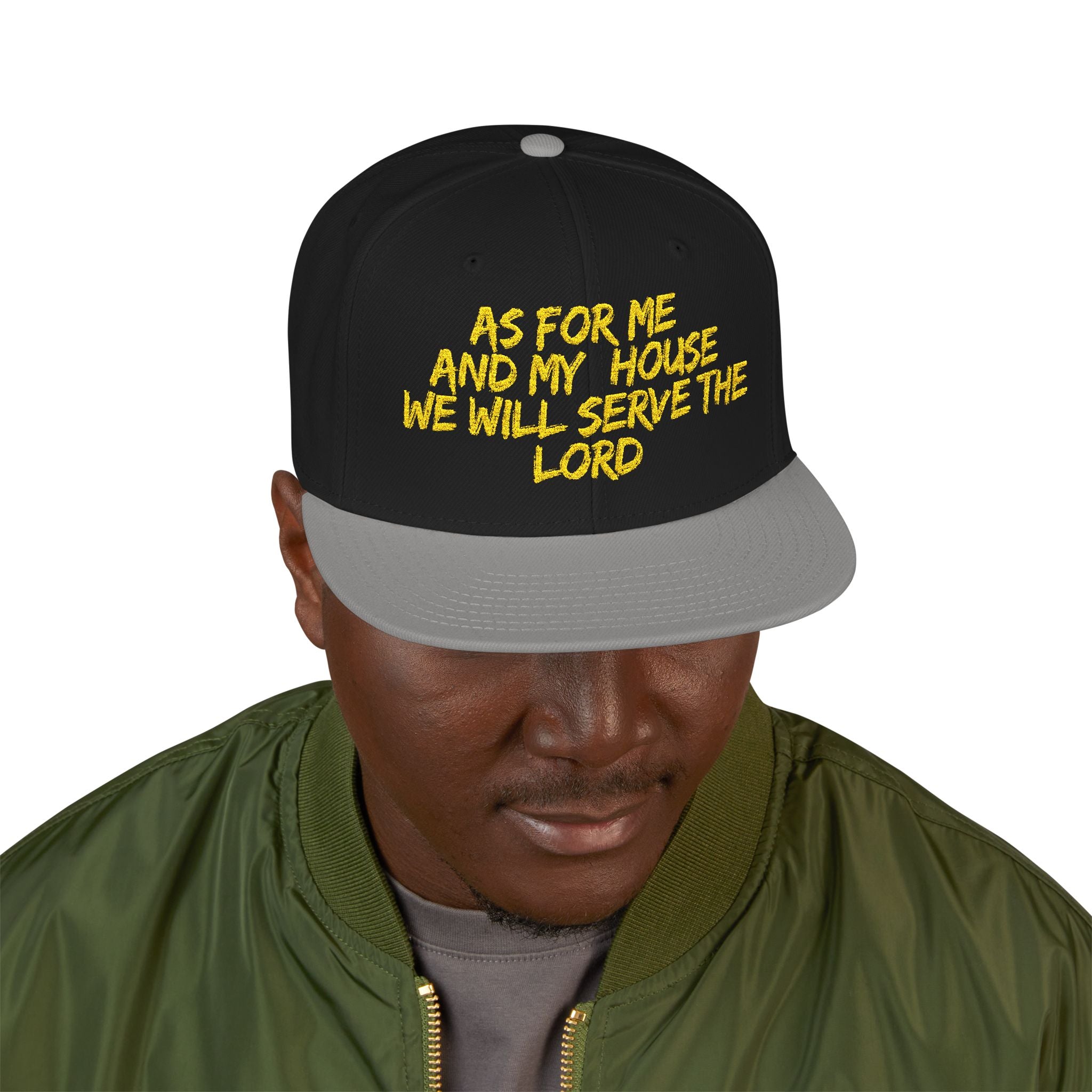 Embroidered Snapback Hat — “As For Me And My House, We Will Serve the Lord” Streetwear Cap