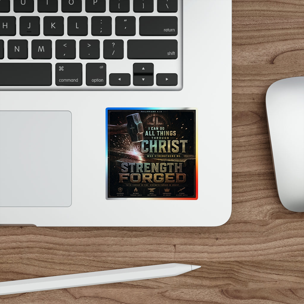 Holographic Die-Cut Sticker — "I Can Do All Things Through Christ" Inspirational Faith Design