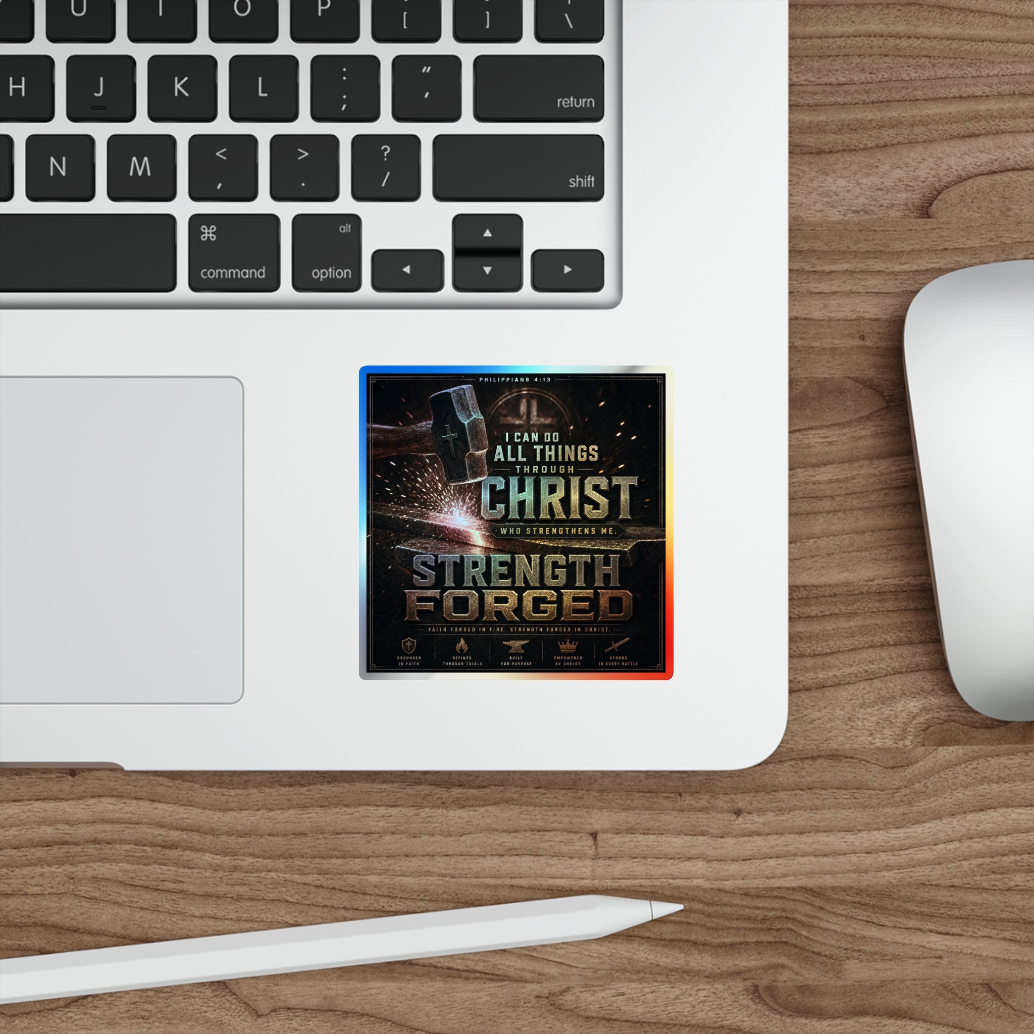 Holographic Die-Cut Sticker — "I Can Do All Things Through Christ" Inspirational Faith Design