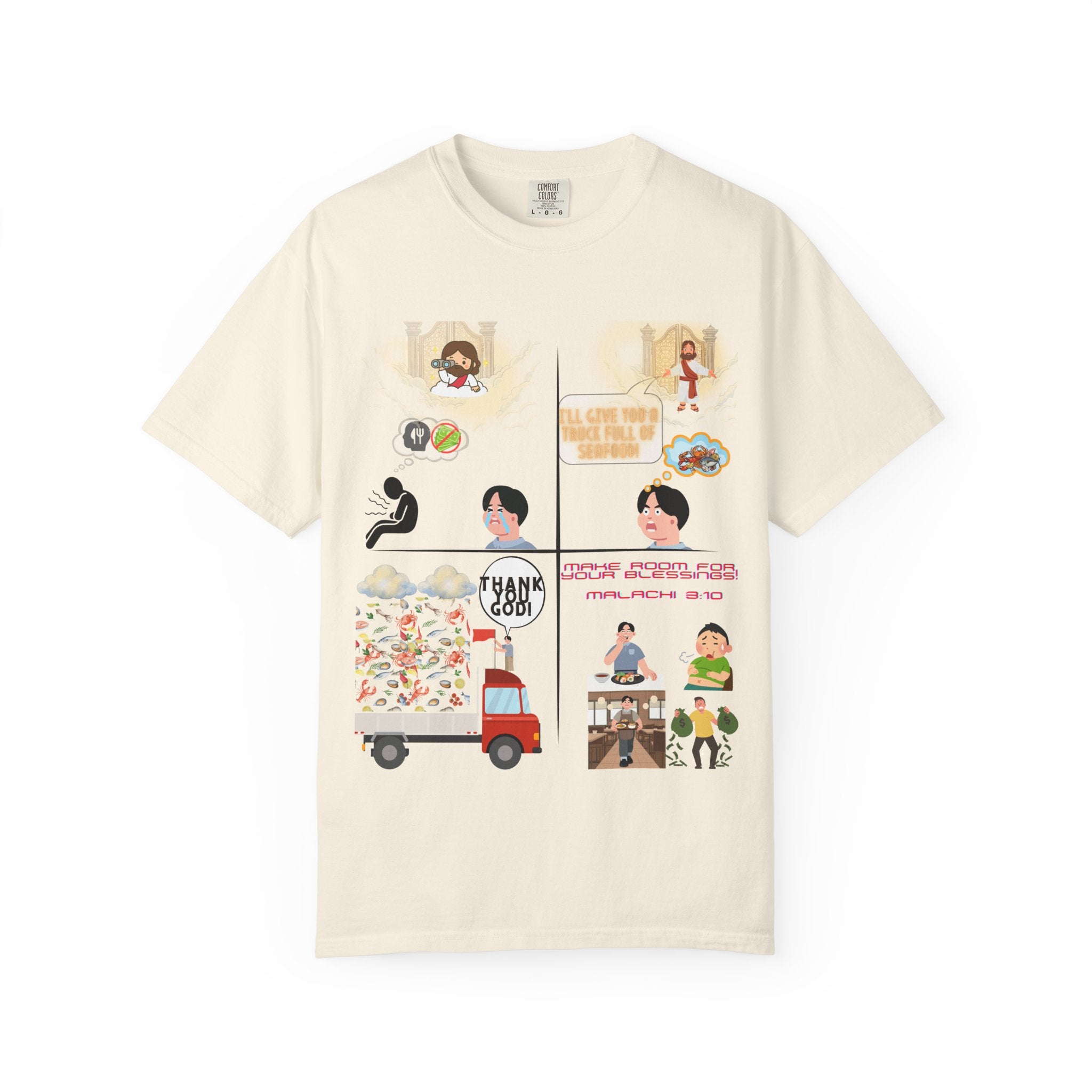 Graphic Panel T-Shirt — Cute Storyboard Illustrations "Make Room For Your Blessings"