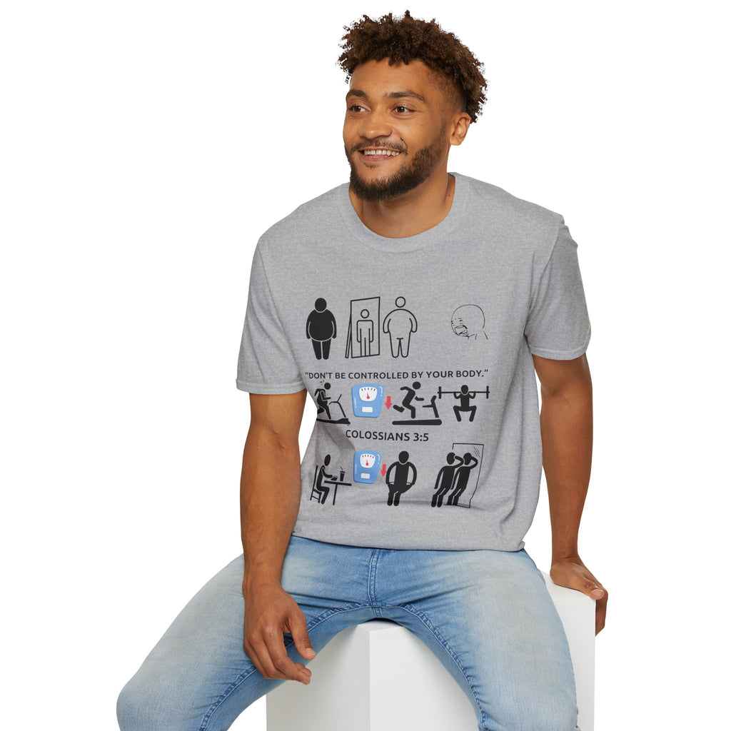 T-Shirt — “Don’t Be Controlled By Your Body” Christian Fitness Graphic