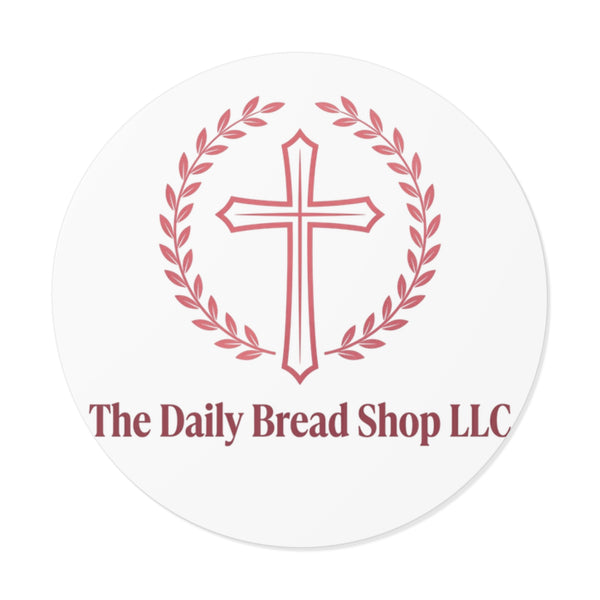 Christian Cross Logo Sticker — "The Daily Bread Shop LLC" Round Vinyl Sticker