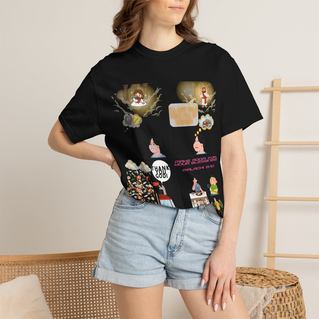 Graphic Panel T-Shirt — Cute Storyboard Illustrations "Make Room For Your Blessings"
