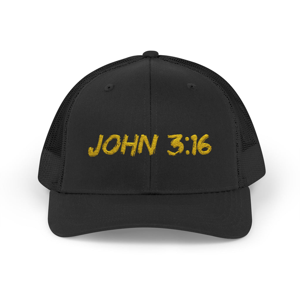 John 3:16 Trucker Cap — Embroidered Christian Snapback Mesh back Hat