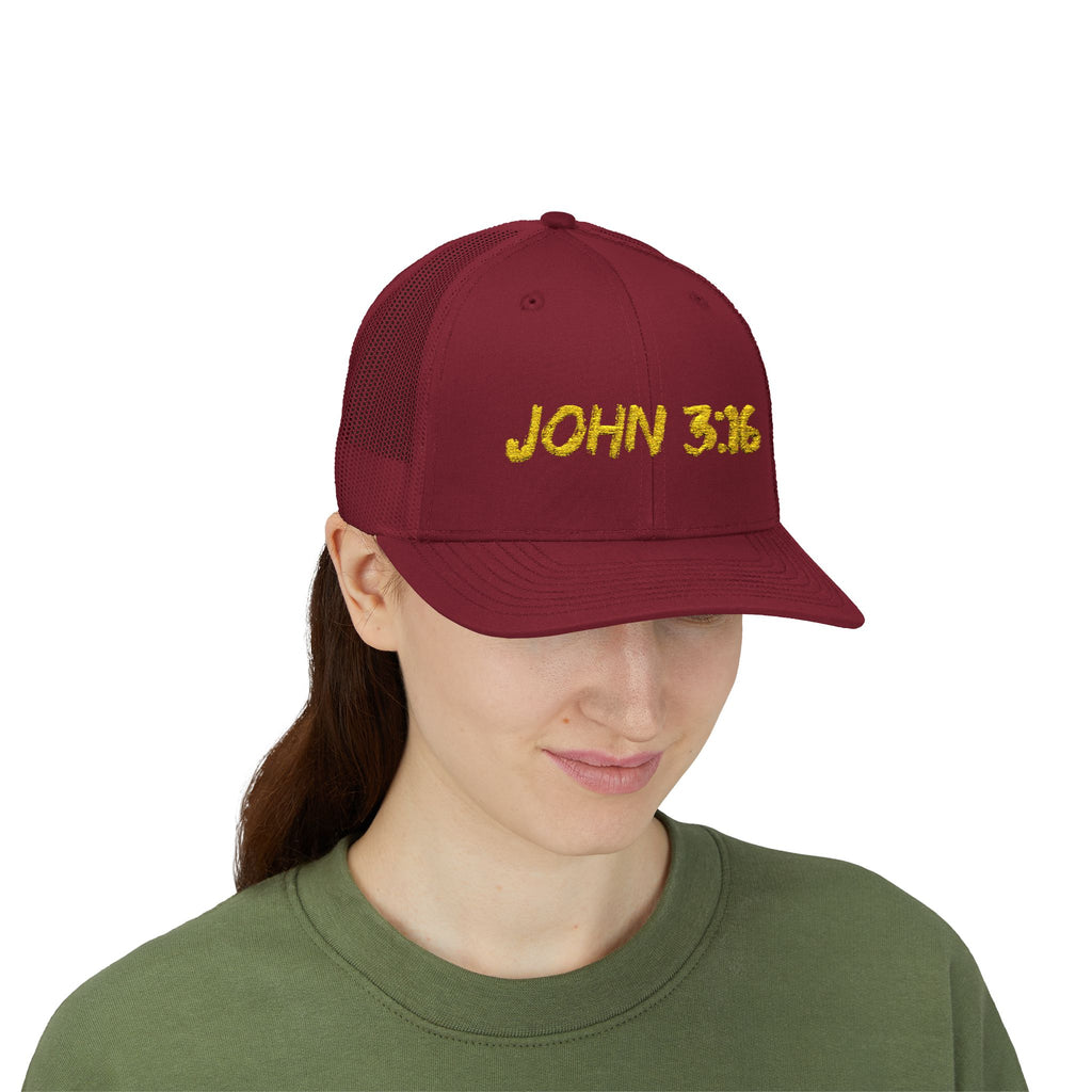 John 3:16 Trucker Cap — Embroidered Christian Snapback Mesh back Hat