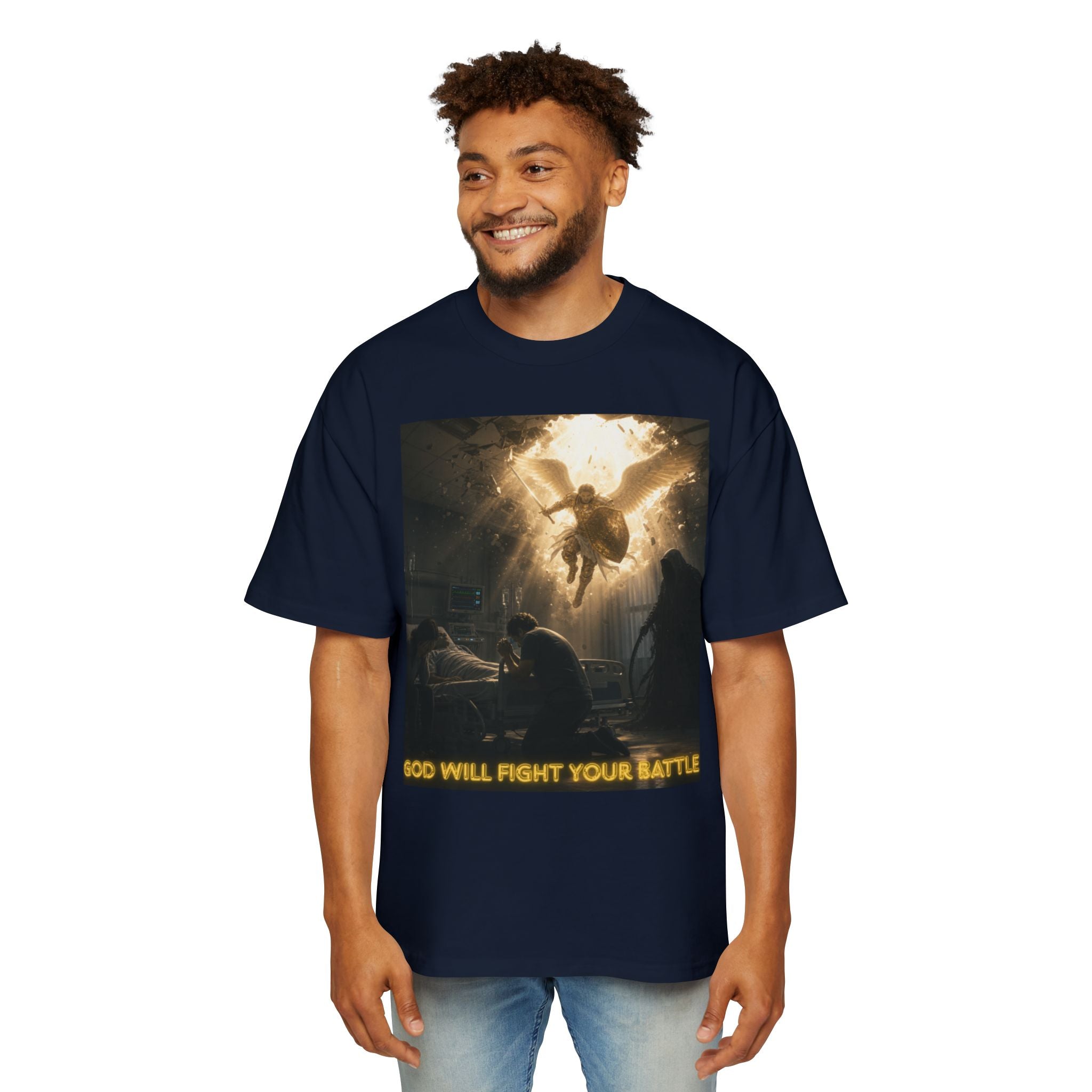 Christian Graphic Tee — "God Will Fight Your Battle" Oversized T‑Shirt