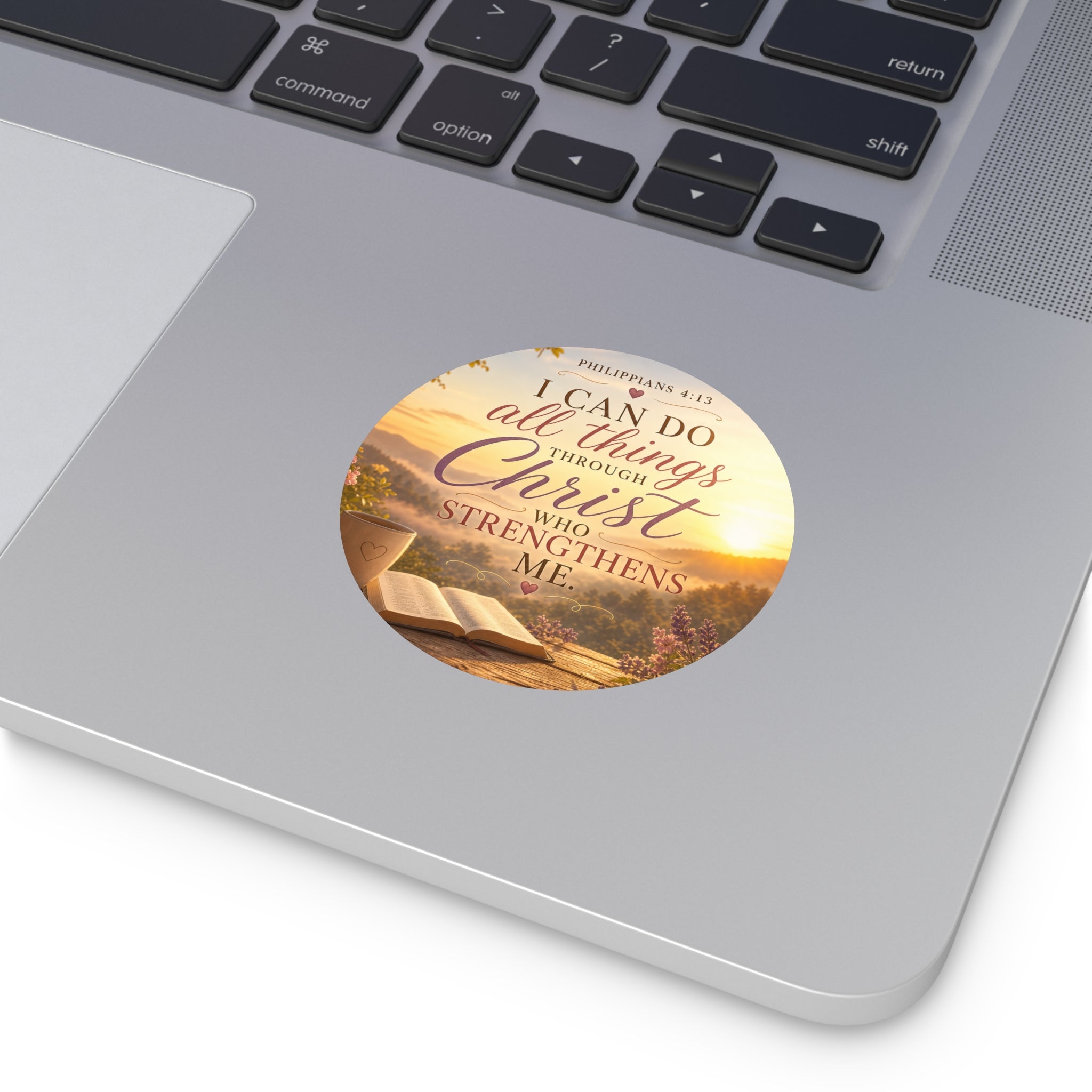 Round Vinyl Sticker — "I Can Do All Things Through Christ" Philippians 4:13 Inspirational Bible Verse