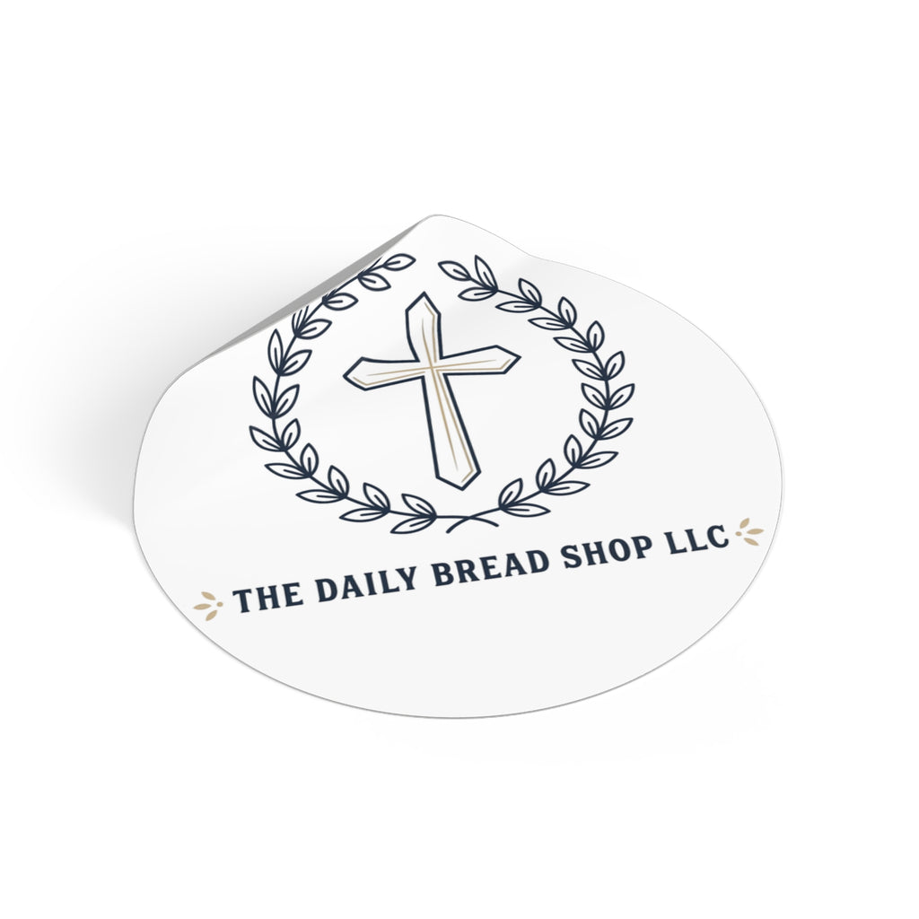 Christian Cross Logo Round Vinyl Sticker — 'The Daily Bread Shop LLC'