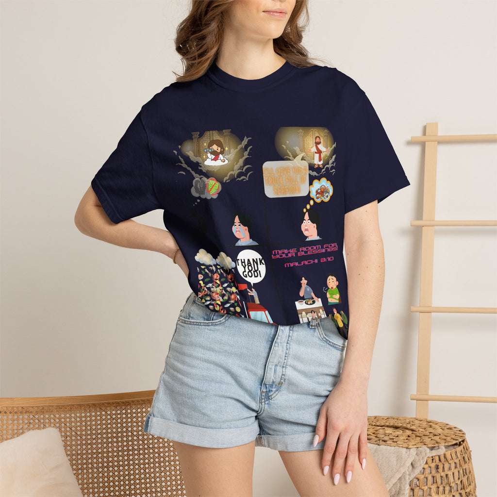Graphic Panel T-Shirt — Cute Storyboard Illustrations "Make Room For Your Blessings"