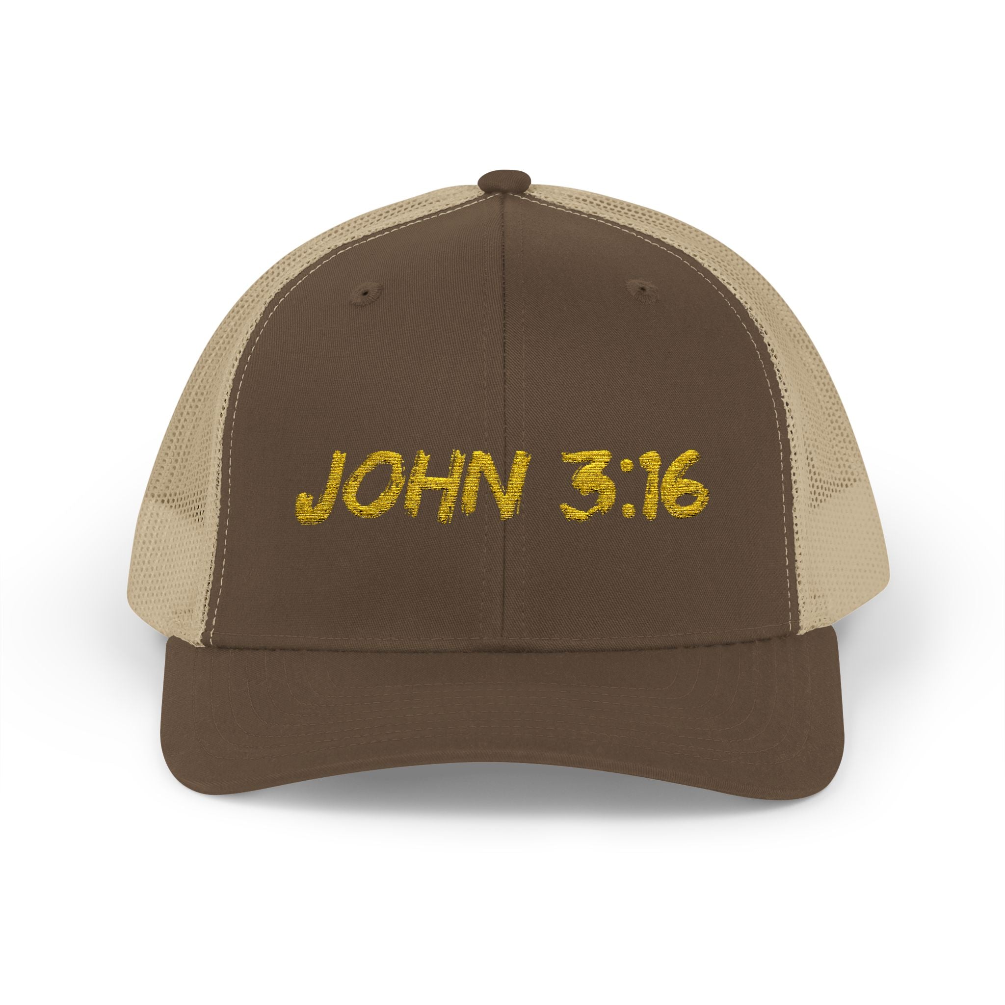 John 3:16 Trucker Cap — Embroidered Christian Snapback Mesh back Hat