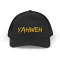 YAHWEH Gold Script Snapback Trucker Cap — Faith-Inspired Mesh Back Hat