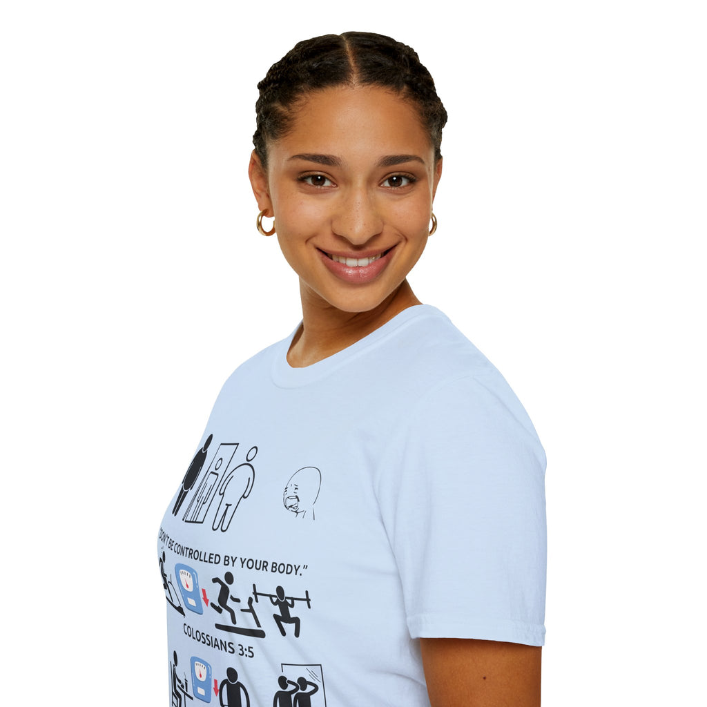 T-Shirt — “Don’t Be Controlled By Your Body” Christian Fitness Graphic