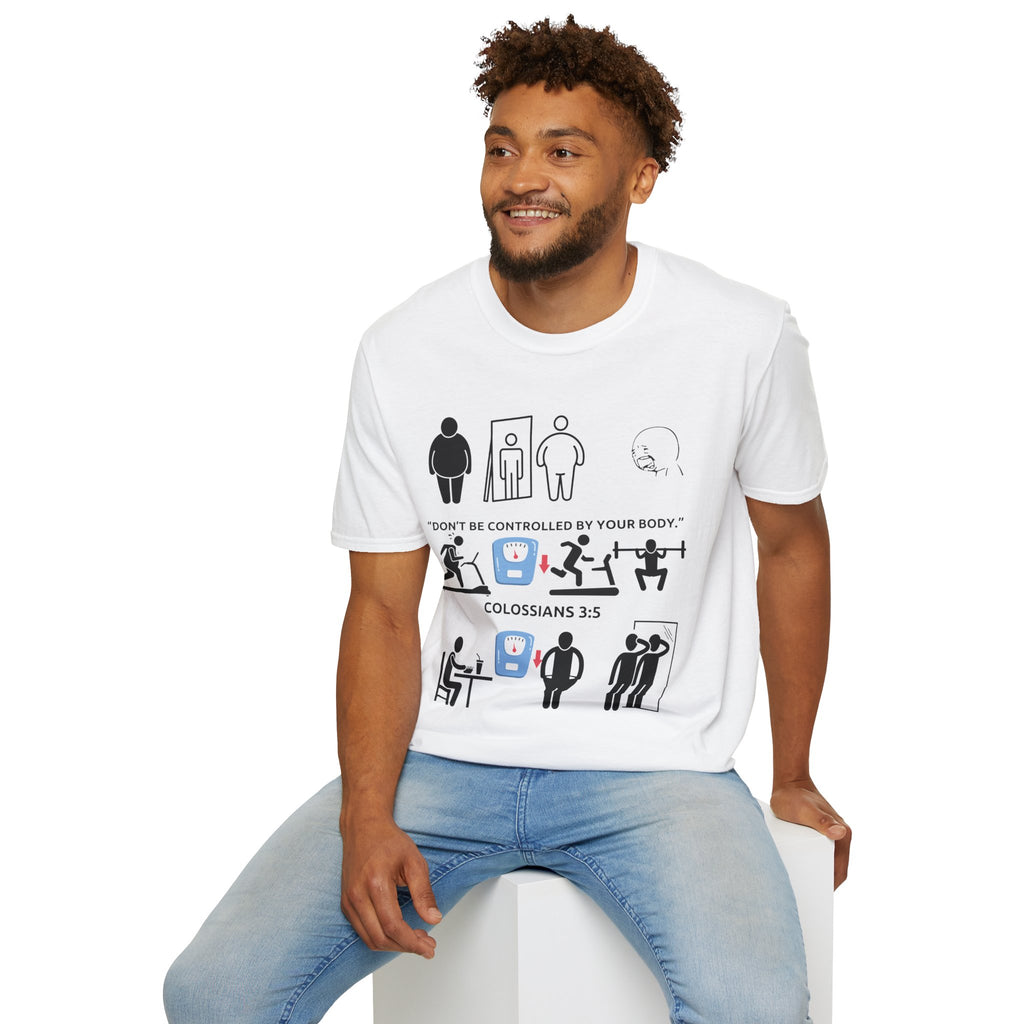 T-Shirt — “Don’t Be Controlled By Your Body” Christian Fitness Graphic