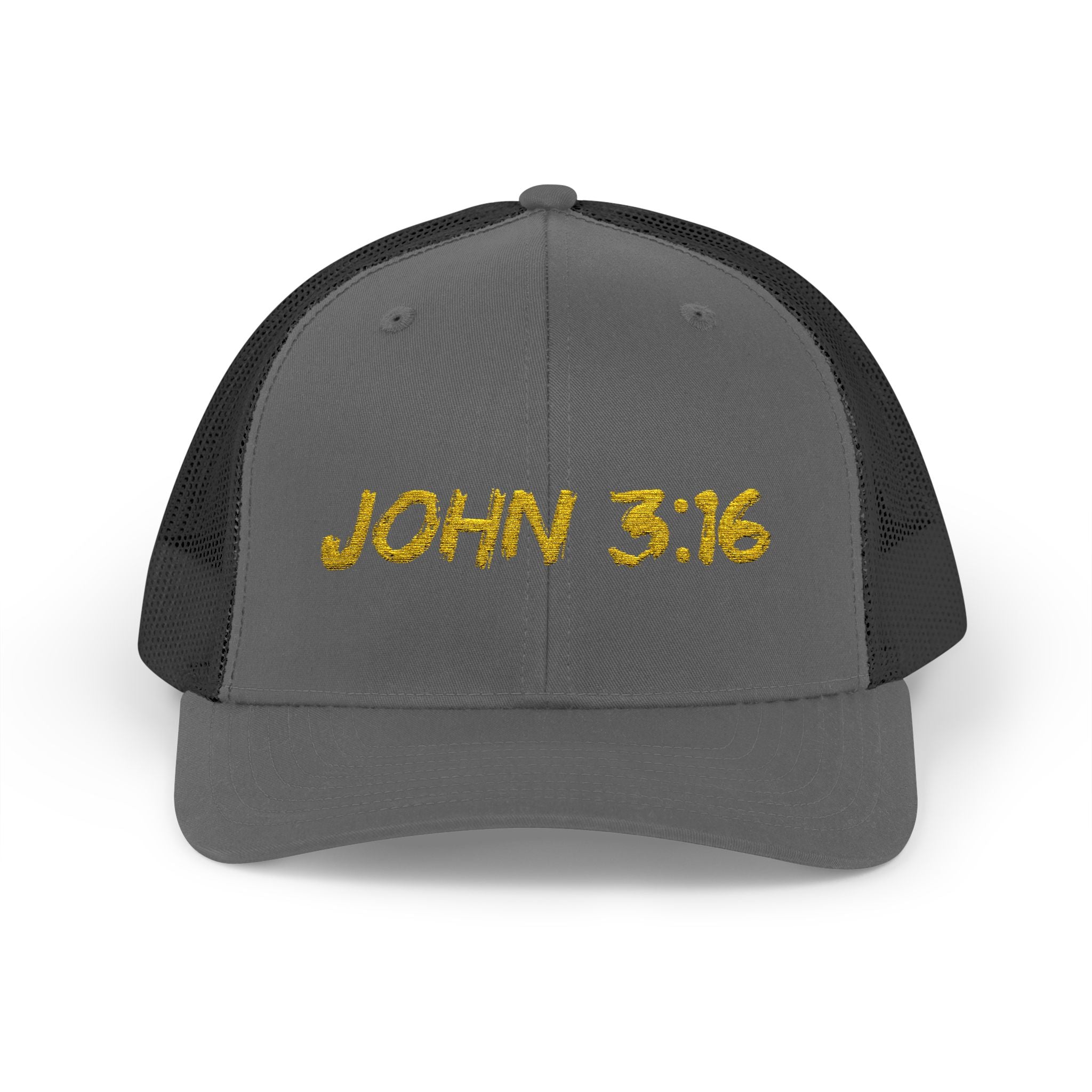 John 3:16 Trucker Cap — Embroidered Christian Snapback Mesh back Hat