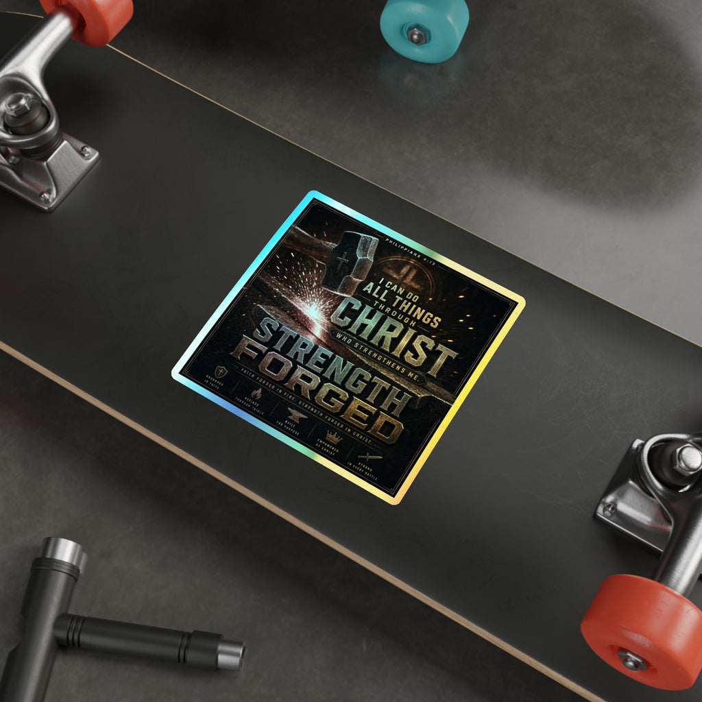 Holographic Die-Cut Sticker — "I Can Do All Things Through Christ" Inspirational Faith Design