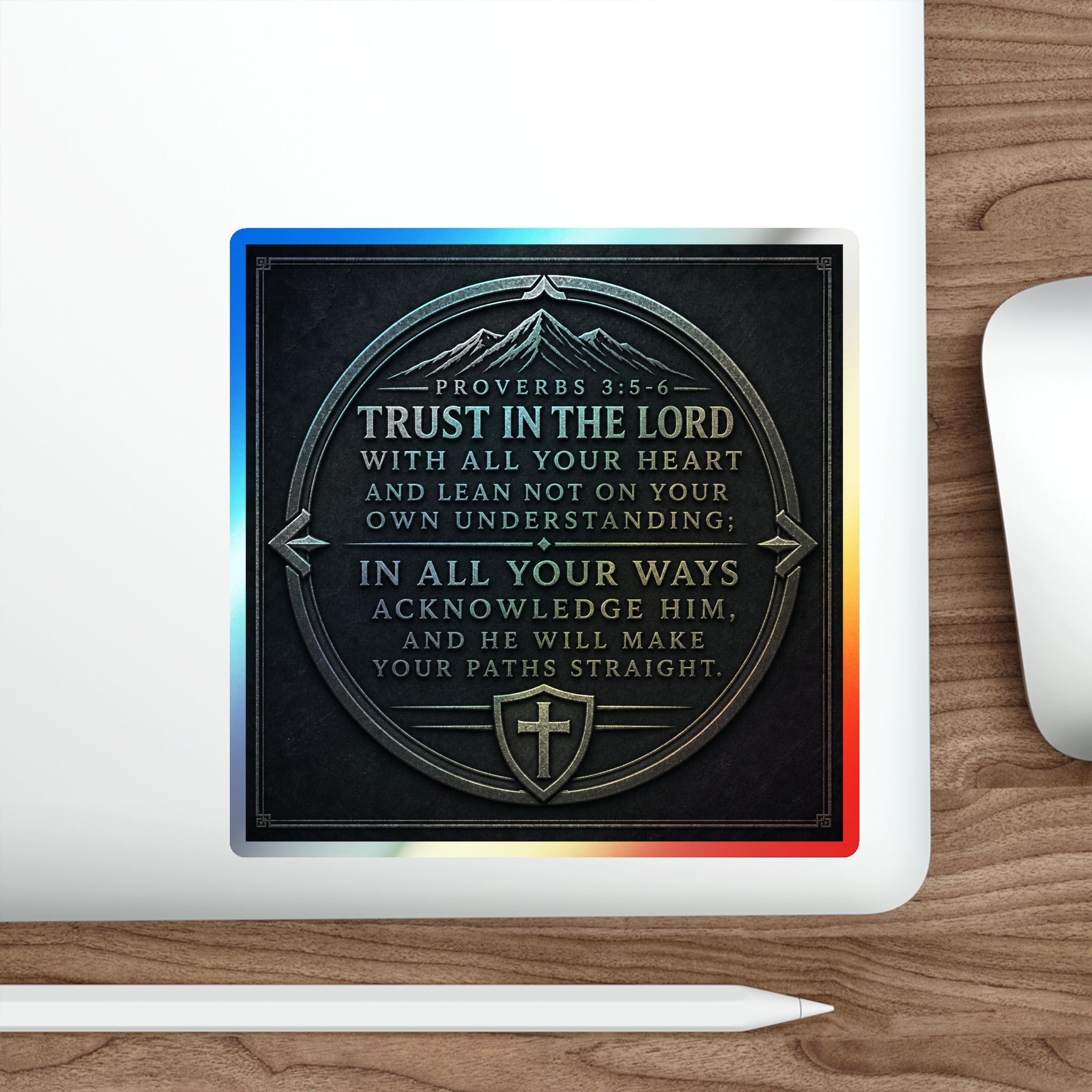 Holographic Faith Sticker — Proverbs 3:5 Inspirational Die-Cut