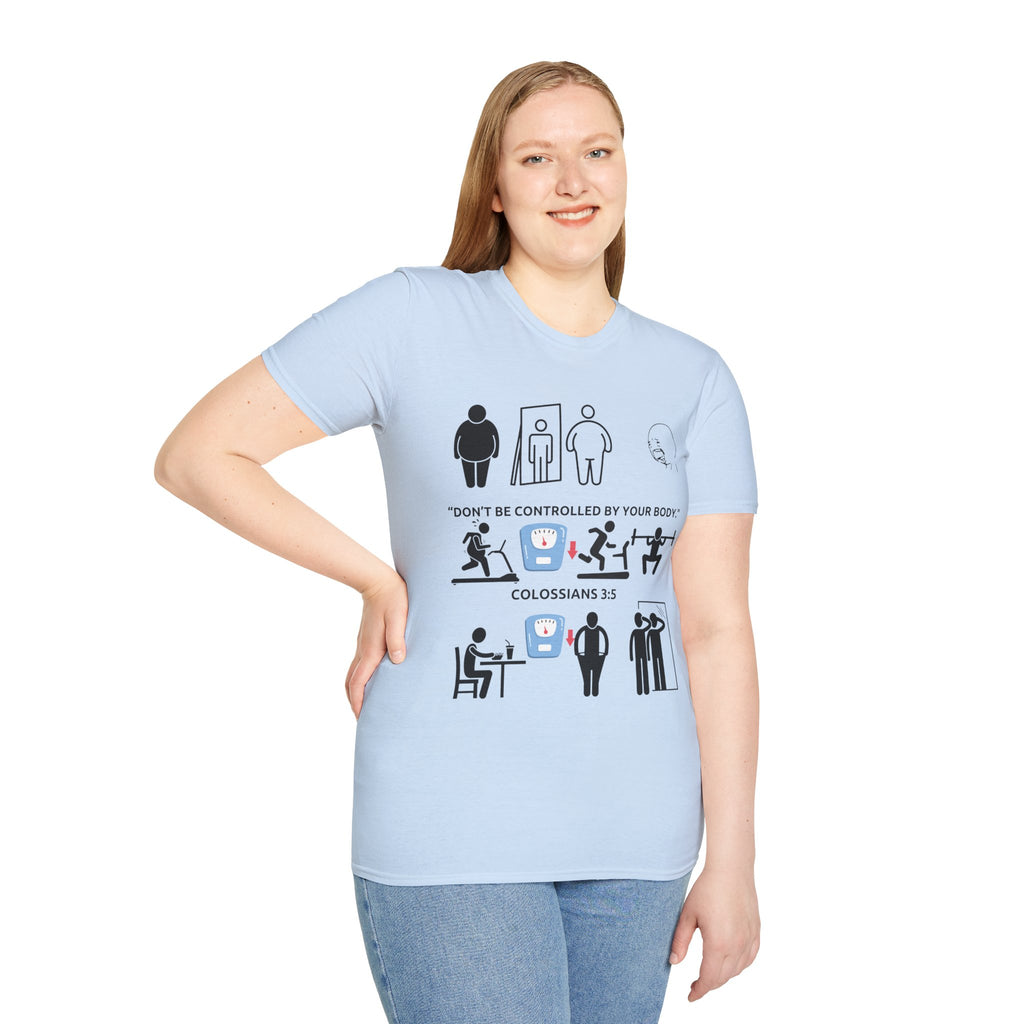 T-Shirt — “Don’t Be Controlled By Your Body” Christian Fitness Graphic
