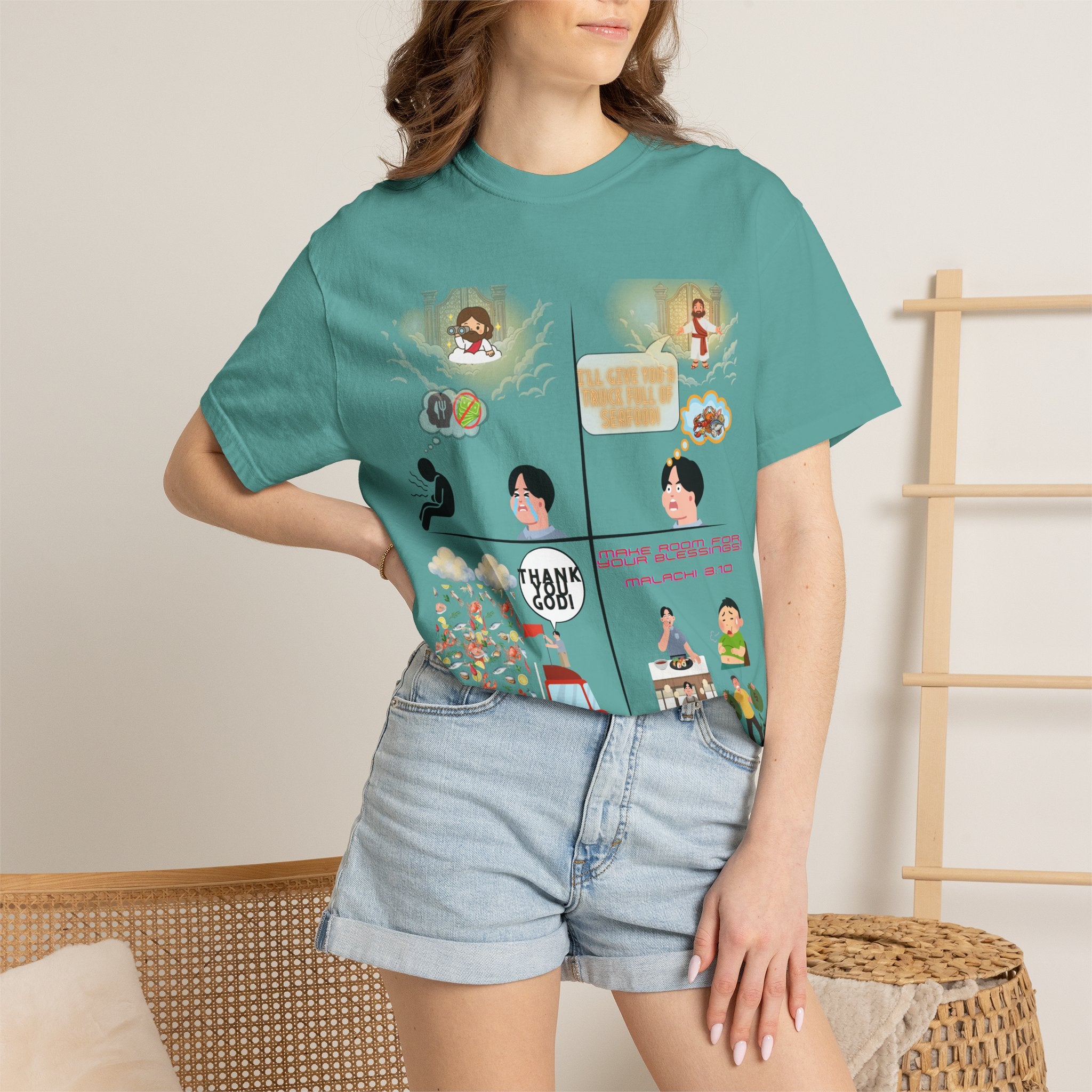 Graphic Panel T-Shirt — Cute Storyboard Illustrations "Make Room For Your Blessings"