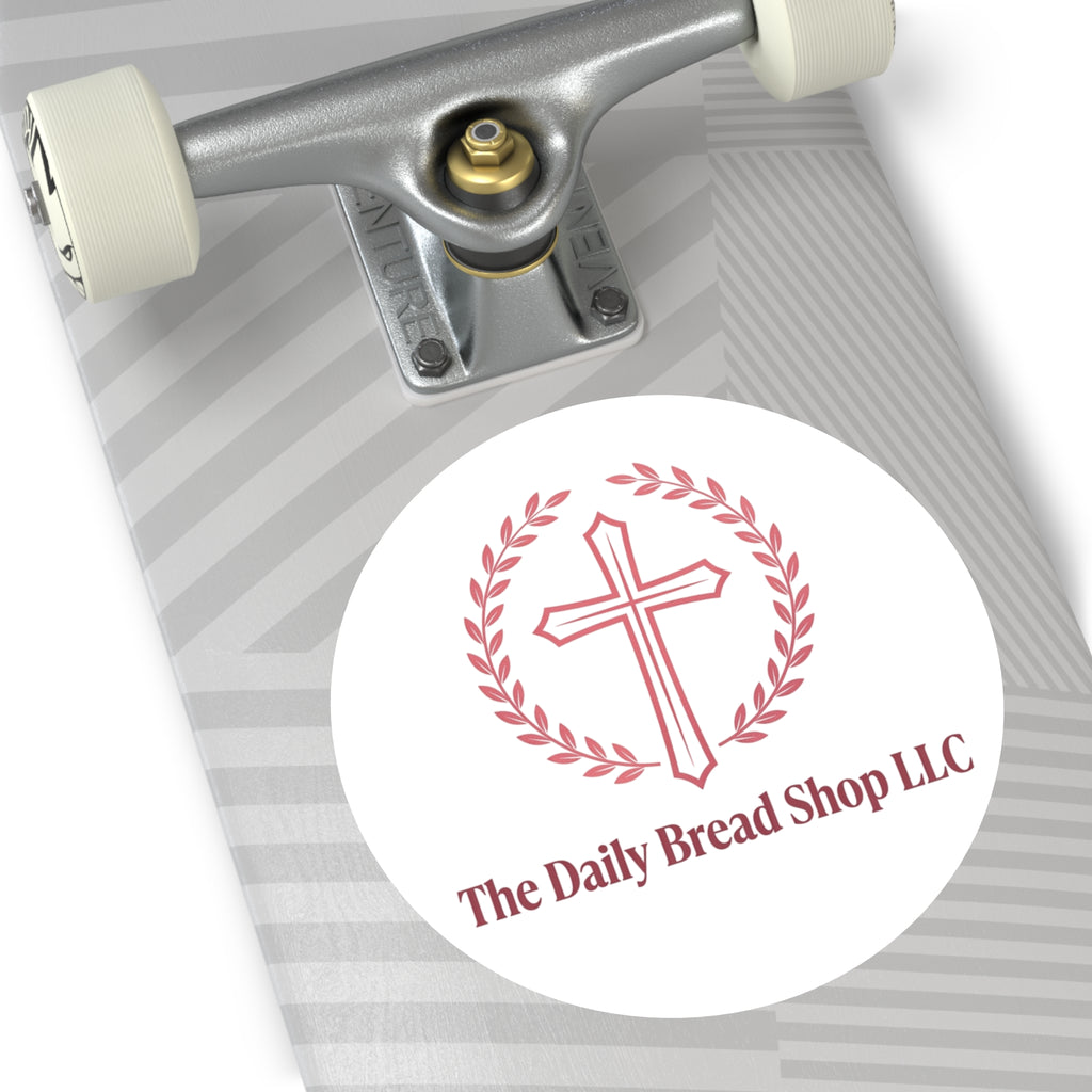 Christian Cross Logo Sticker — "The Daily Bread Shop LLC" Round Vinyl Sticker