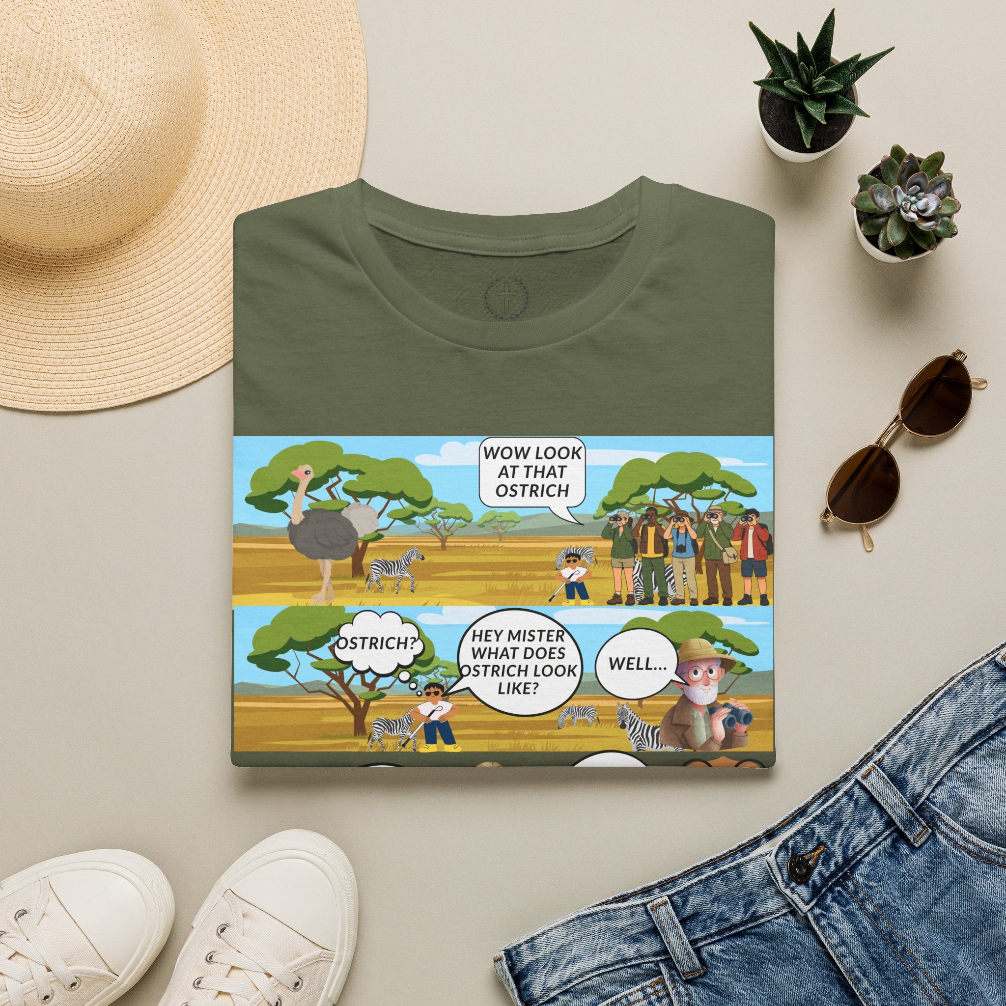 T-Shirt — Funny Biblical Ostrich Comic (Habakkuk 2:2-3)