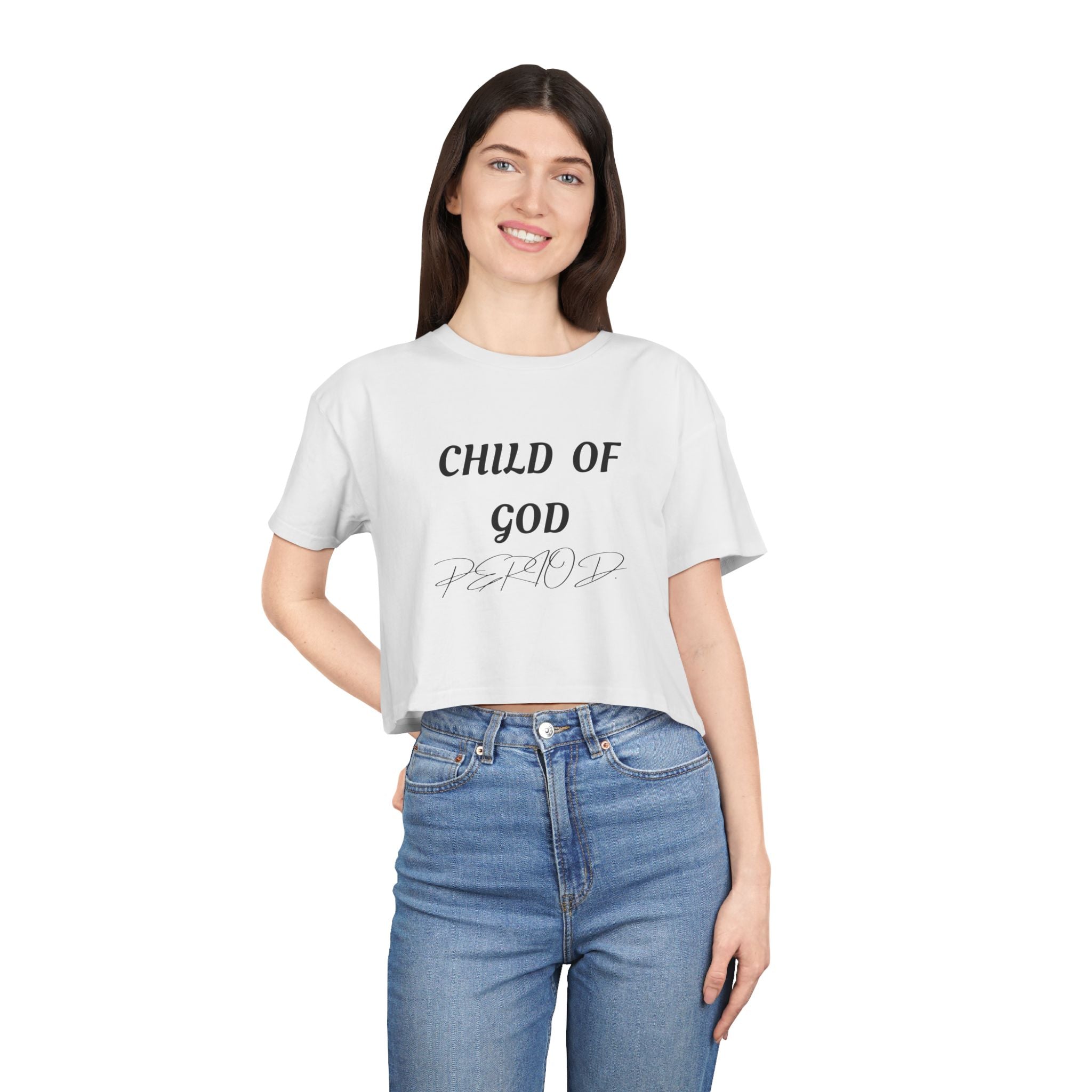 Child of God Crop Tee — "God Don't Play Bout Me" Christian Faith Women's Crop Top