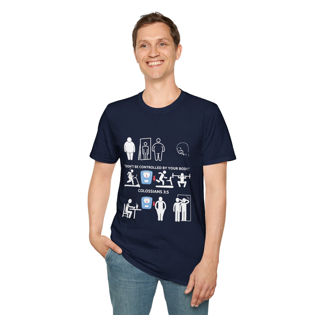 T-Shirt — “Don’t Be Controlled By Your Body” Christian Fitness Graphic