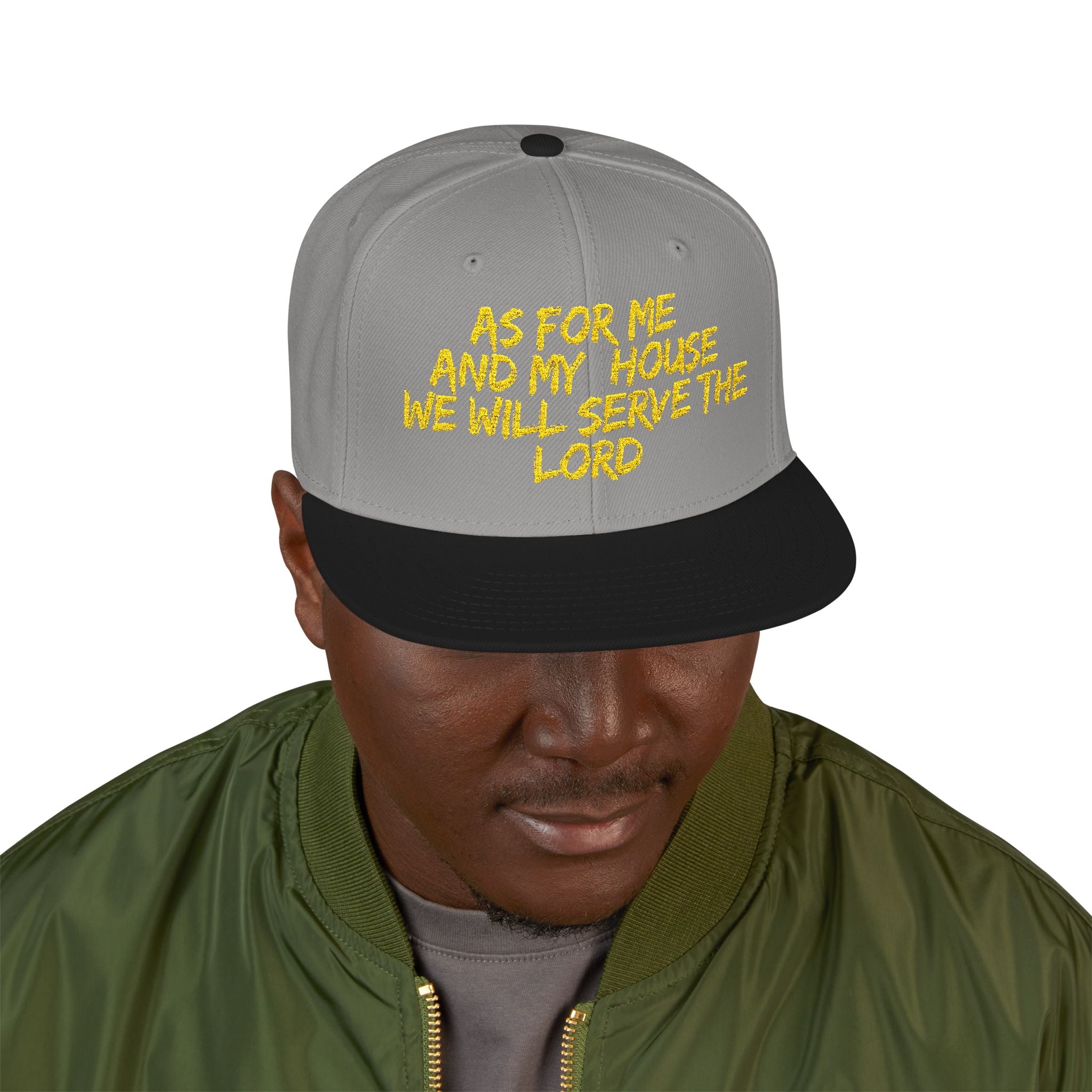 Embroidered Snapback Hat — “As For Me And My House, We Will Serve the Lord” Streetwear Cap