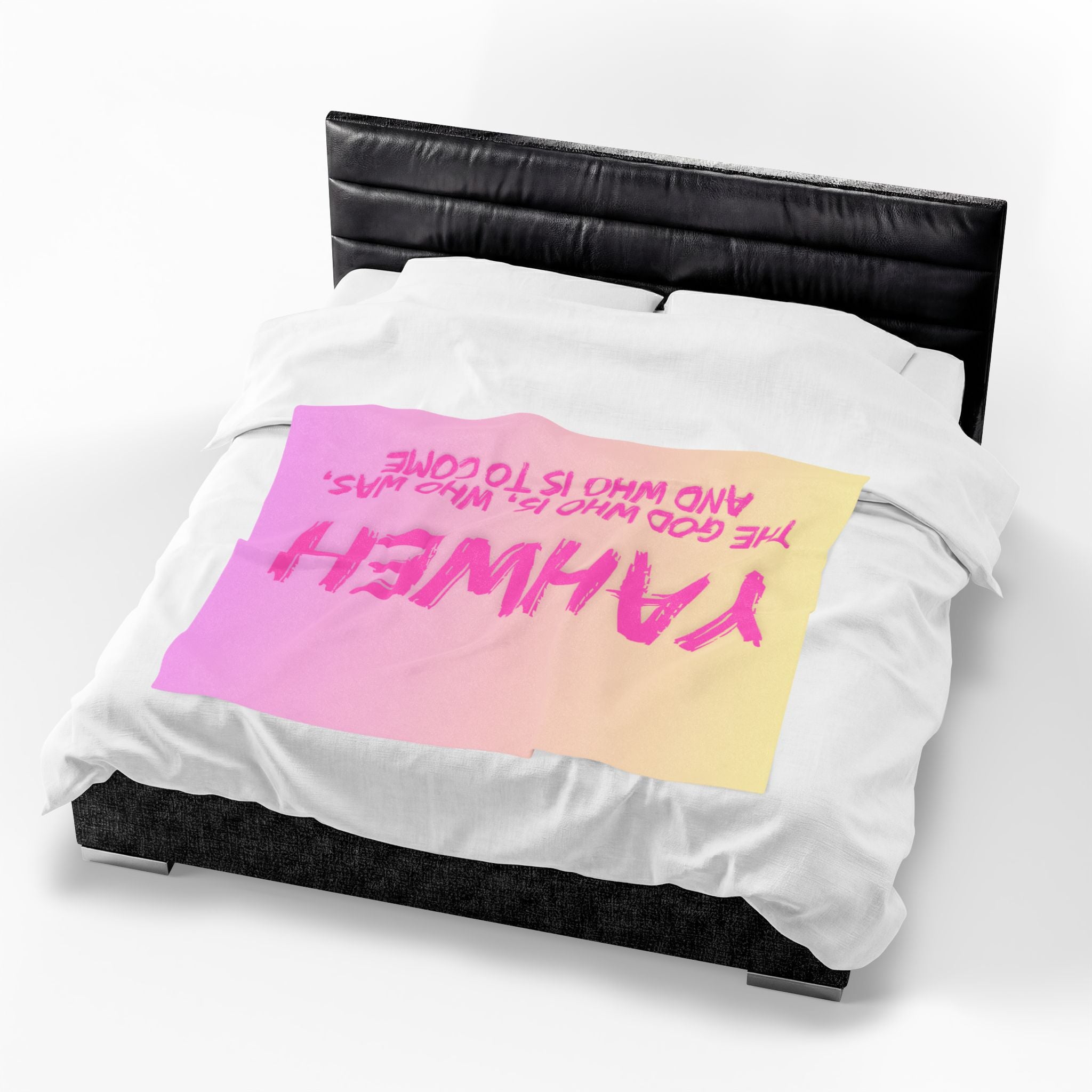 Yahweh Velveteen Plush Blanket – Pink Gradient Faith Throw with Scripture Text