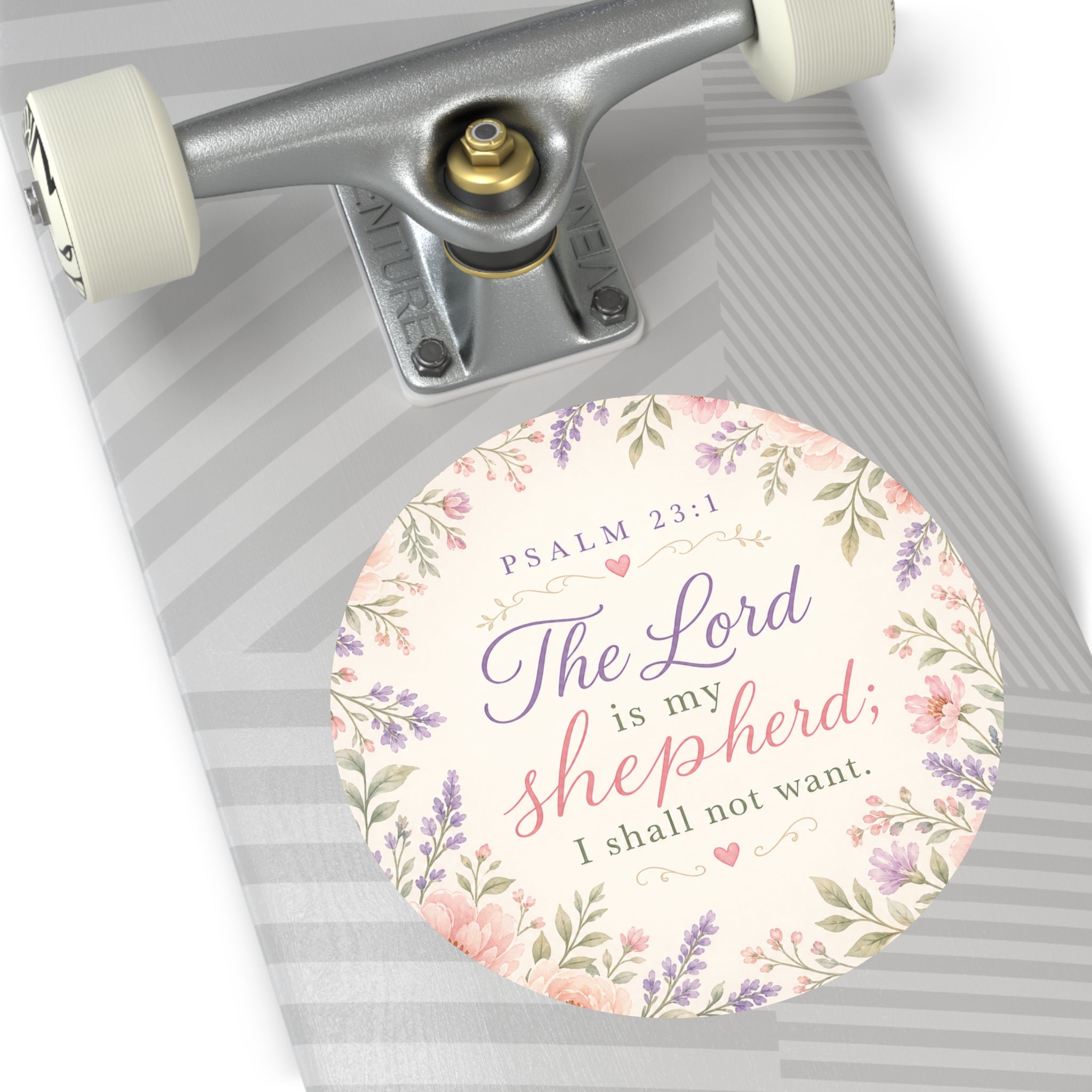 Round Psalm 23:1 Vinyl Sticker – "The Lord is My Shepherd" Floral Faith Decal