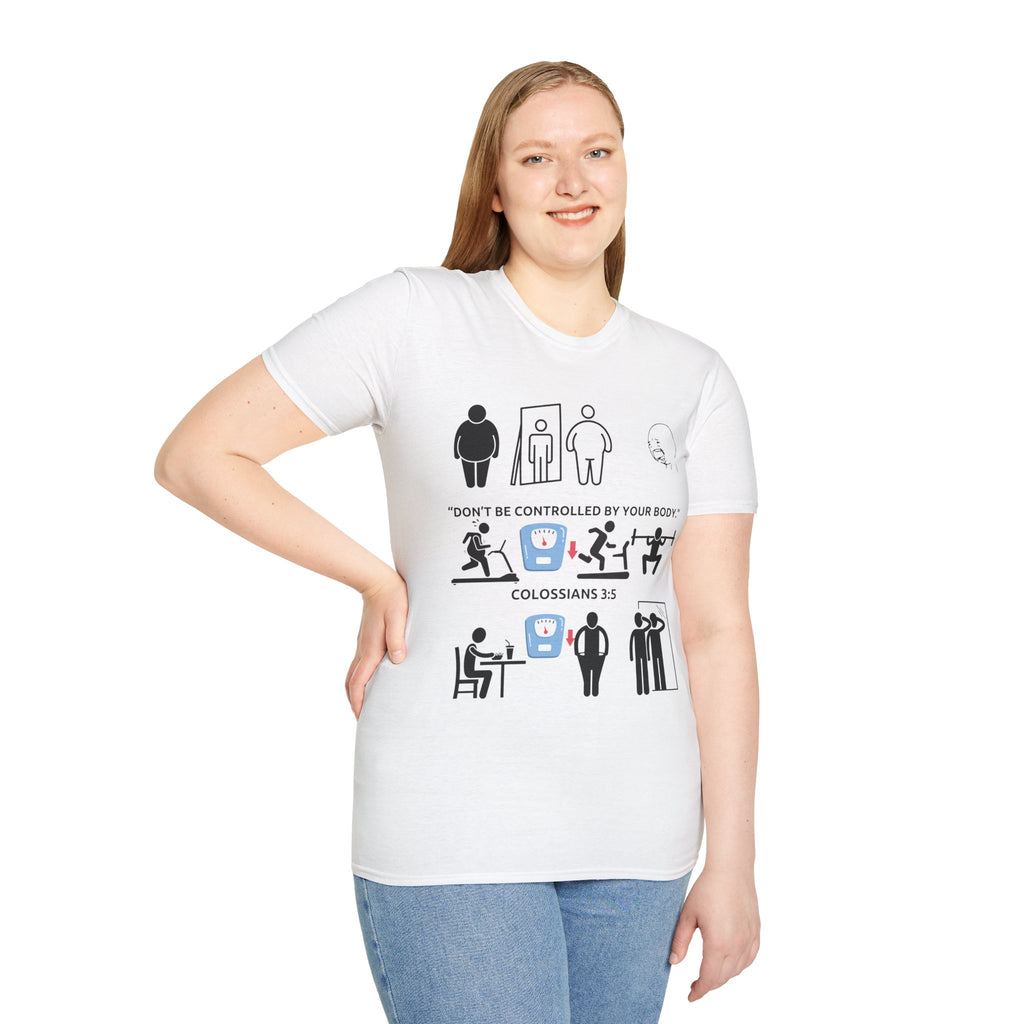 T-Shirt — “Don’t Be Controlled By Your Body” Christian Fitness Graphic