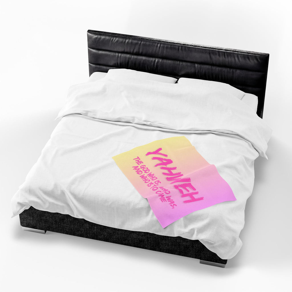 Yahweh Velveteen Plush Blanket – Pink Gradient Faith Throw with Scripture Text