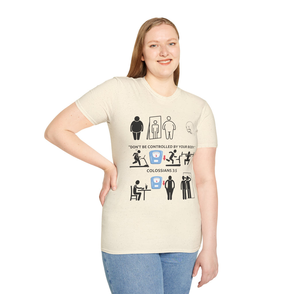 T-Shirt — “Don’t Be Controlled By Your Body” Christian Fitness Graphic