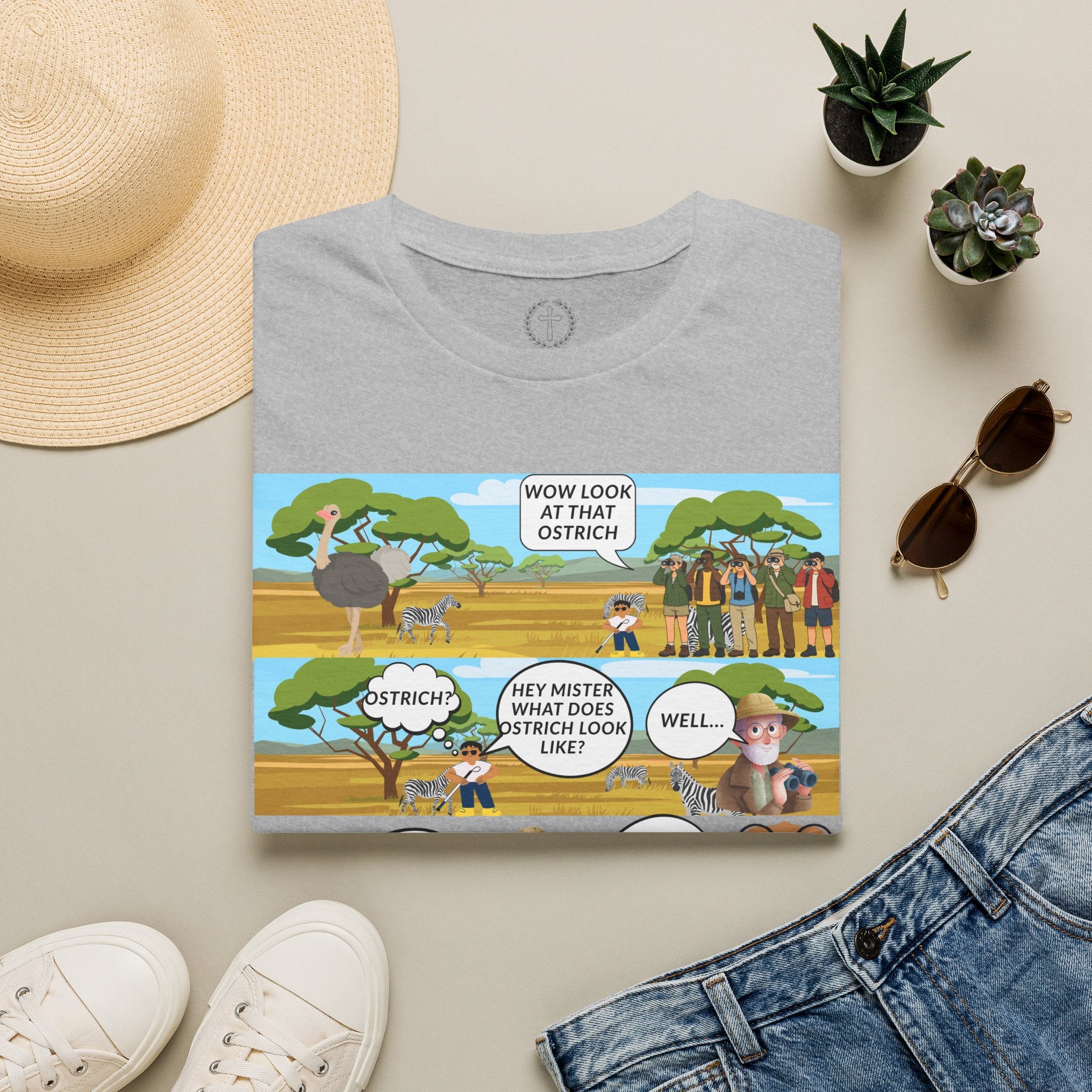 T-Shirt — Funny Biblical Ostrich Comic (Habakkuk 2:2-3)