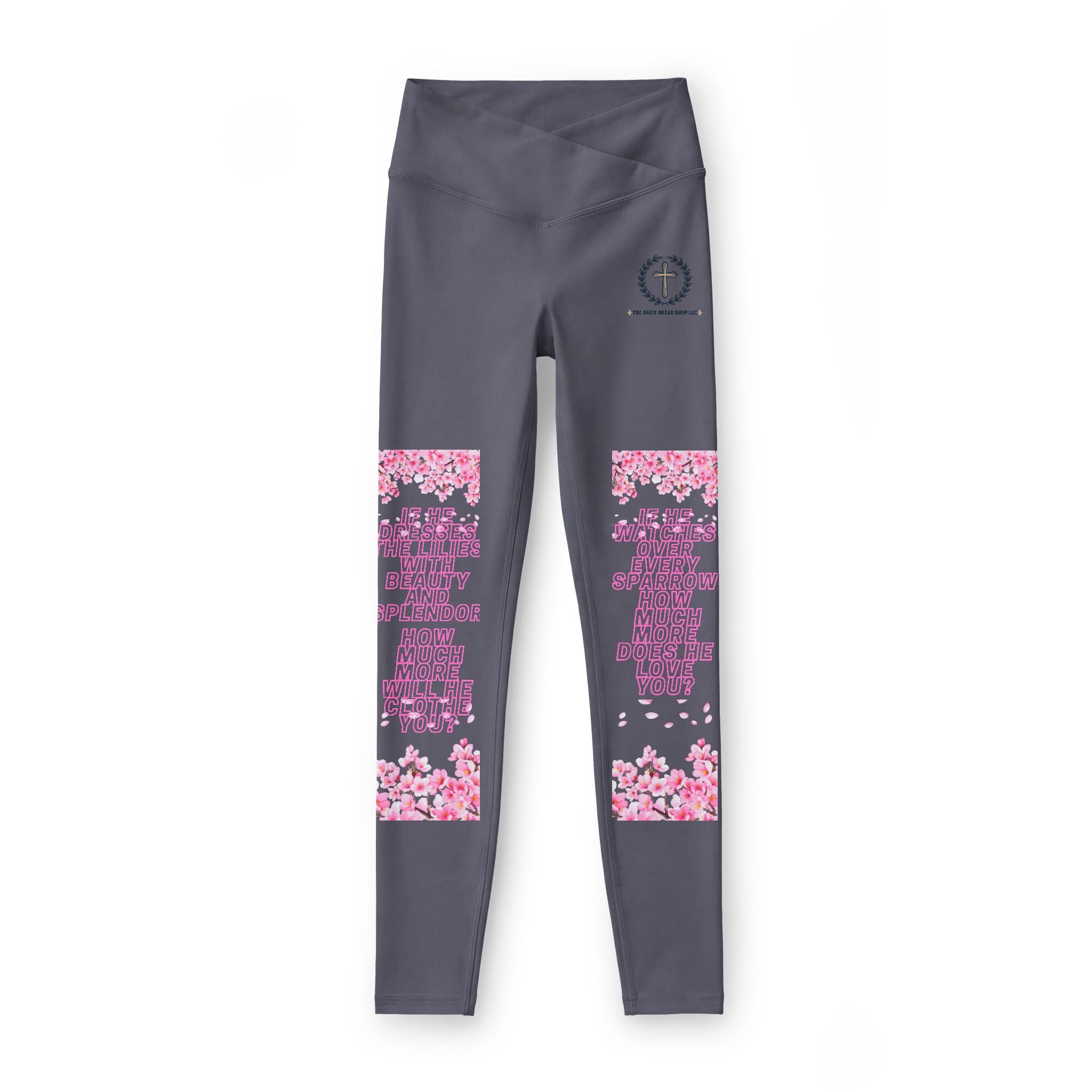 Christian Cross Leggings — "How much more" Faith Workout Tights