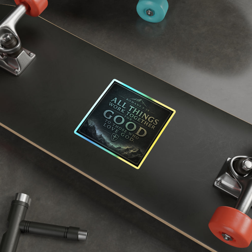 Holographic Faith Sticker — "All Things Work Together for Good" (Romans 8:28)