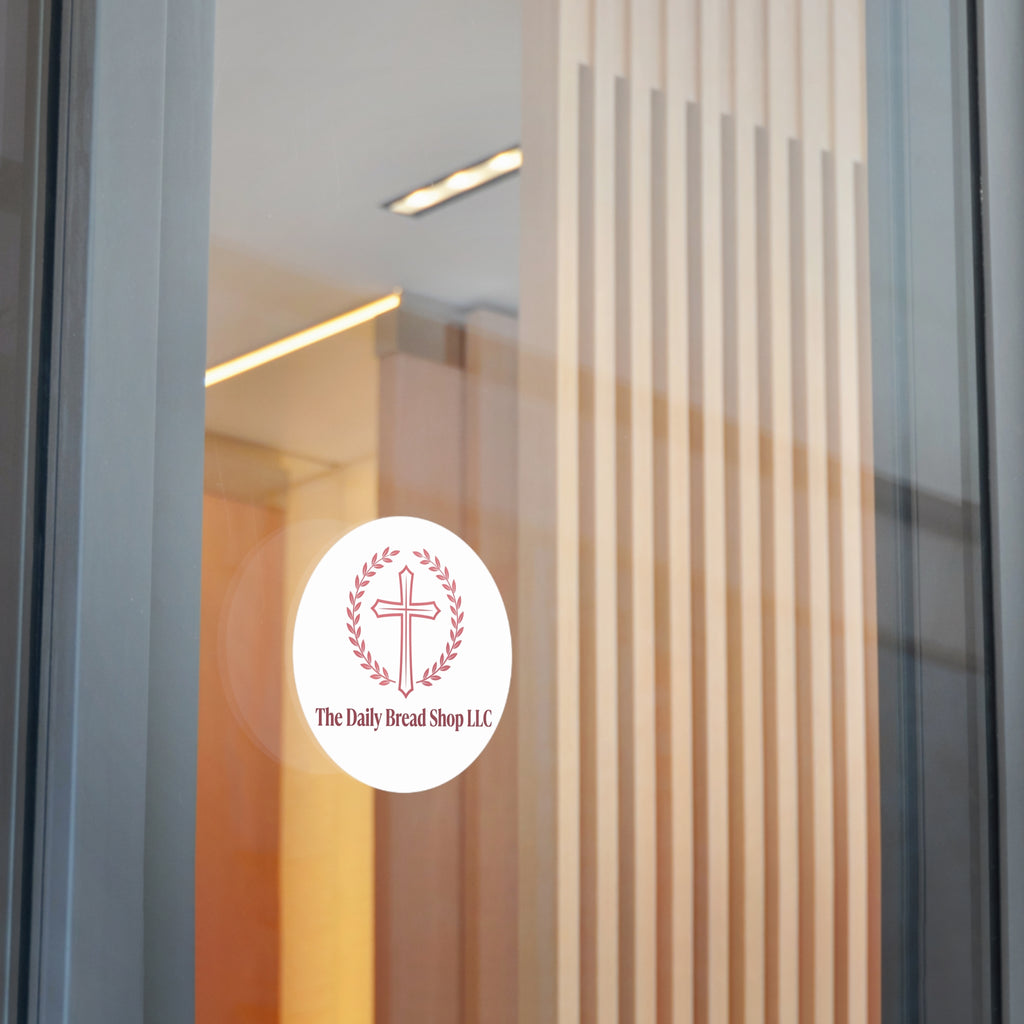 Christian Cross Logo Sticker — "The Daily Bread Shop LLC" Round Vinyl Sticker