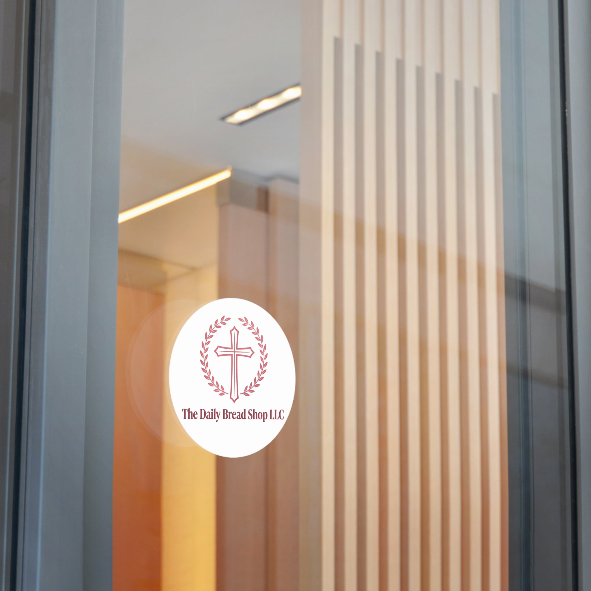 Christian Cross Logo Sticker — "The Daily Bread Shop LLC" Round Vinyl Sticker