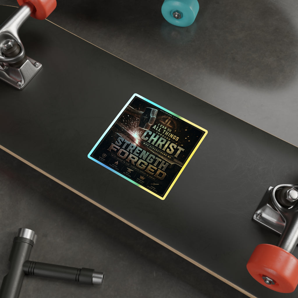 Holographic Die-Cut Sticker — "I Can Do All Things Through Christ" Inspirational Faith Design