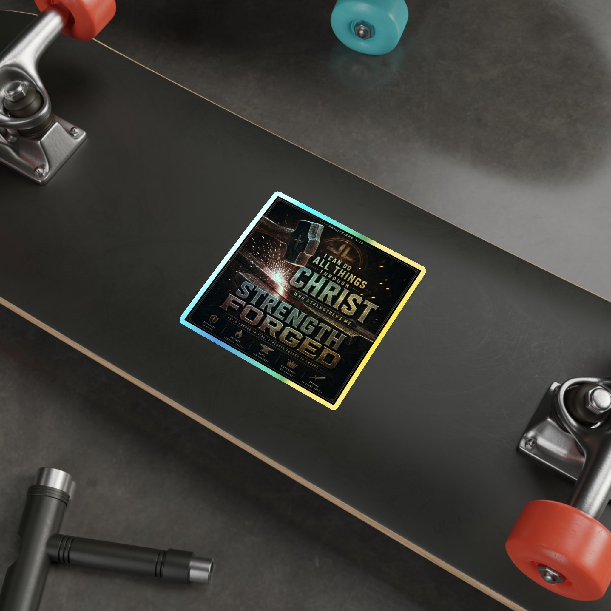 Holographic Die-Cut Sticker — "I Can Do All Things Through Christ" Inspirational Faith Design