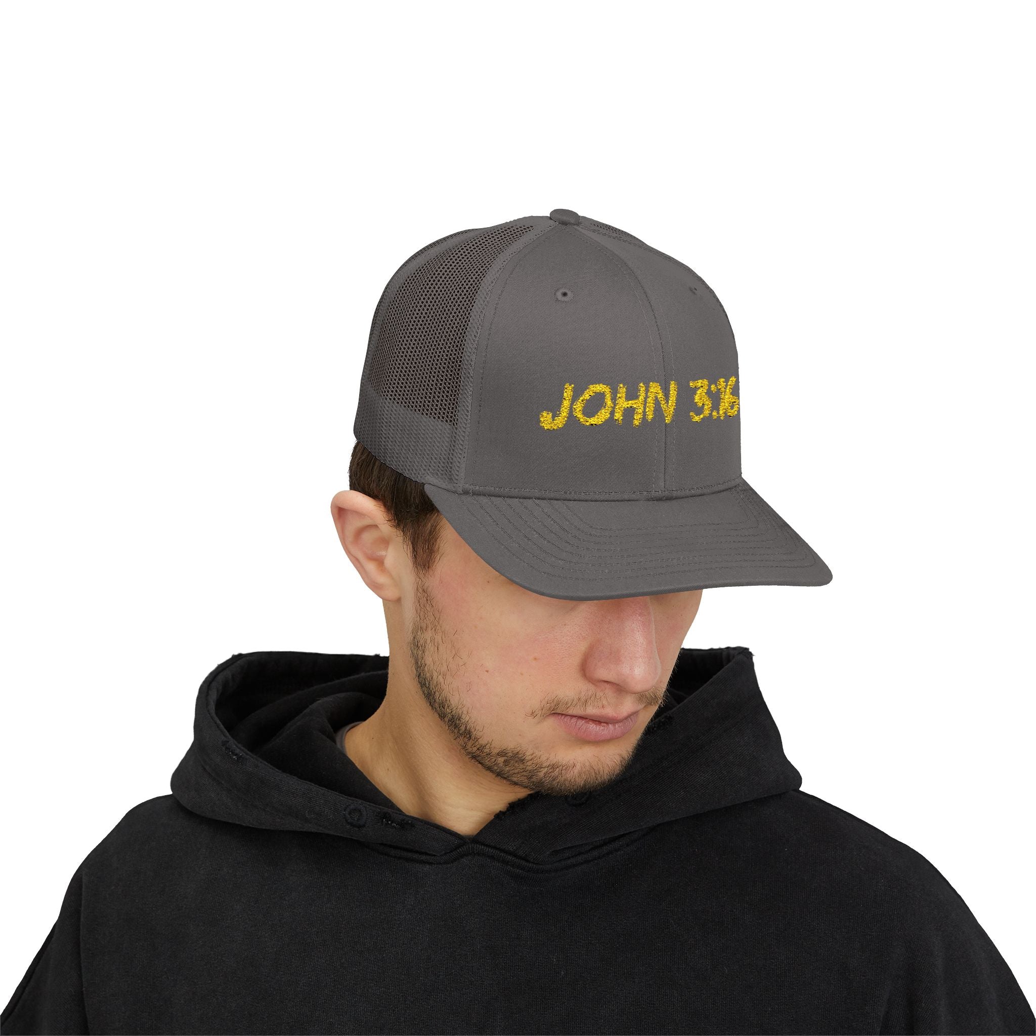 John 3:16 Trucker Cap — Embroidered Christian Snapback Mesh back Hat