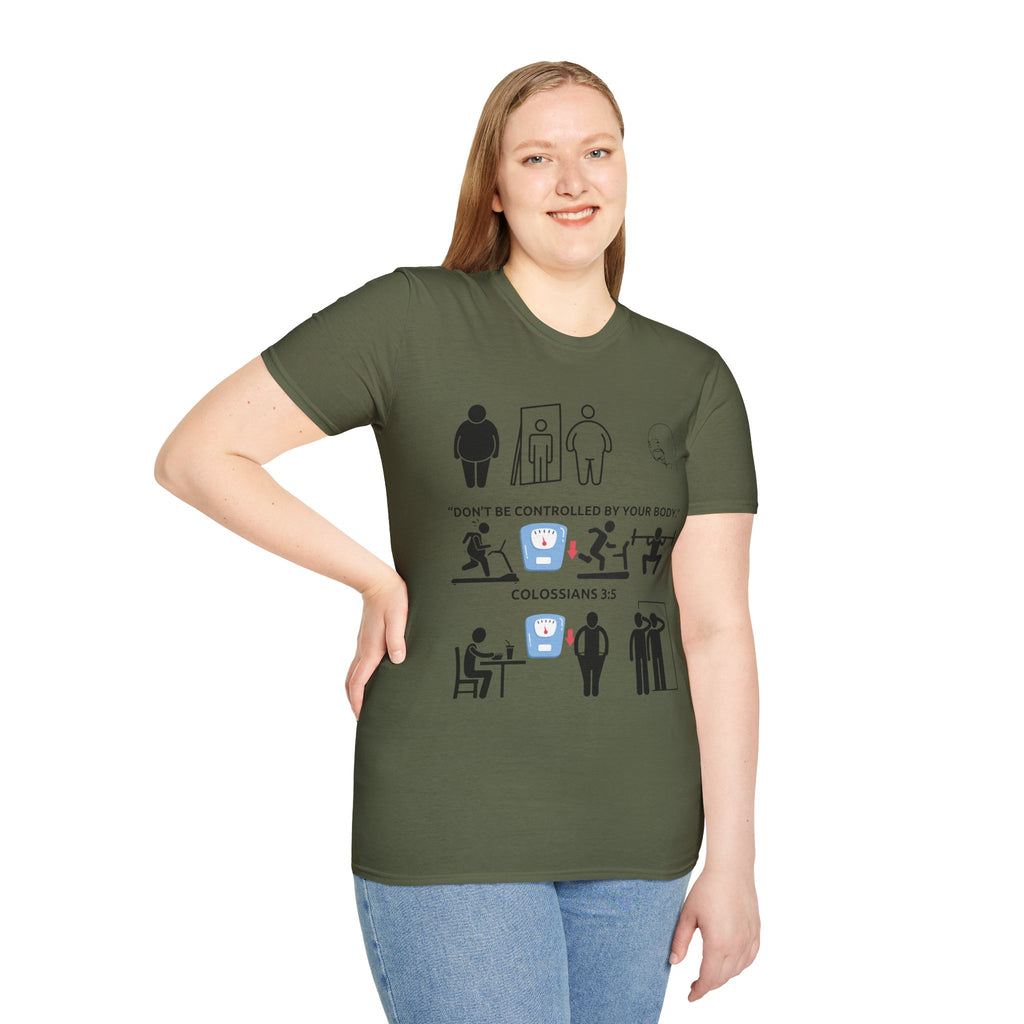 T-Shirt — “Don’t Be Controlled By Your Body” Christian Fitness Graphic