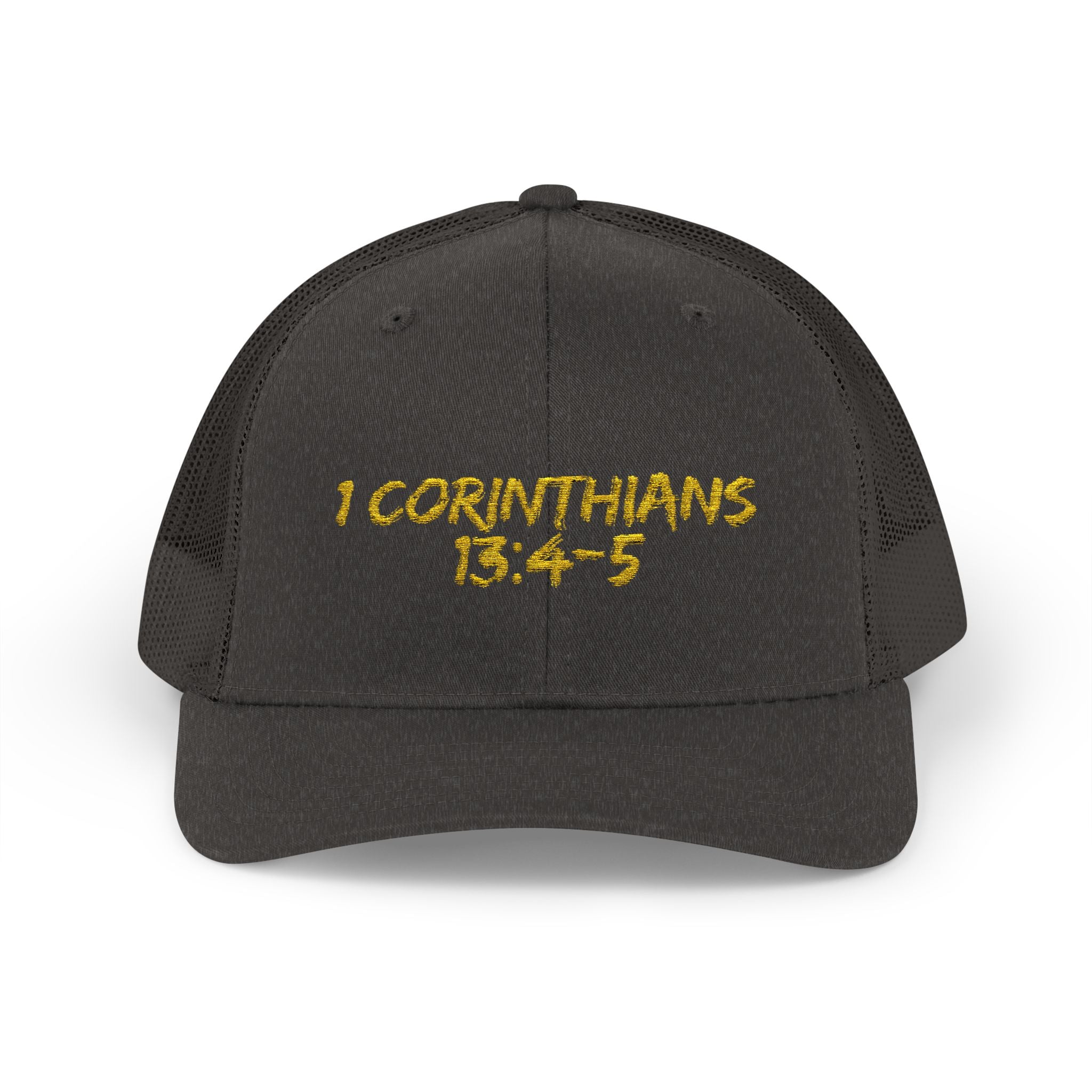 1 Corinthians 13:4-5 Trucker Cap — Customizable Mesh Back Hat