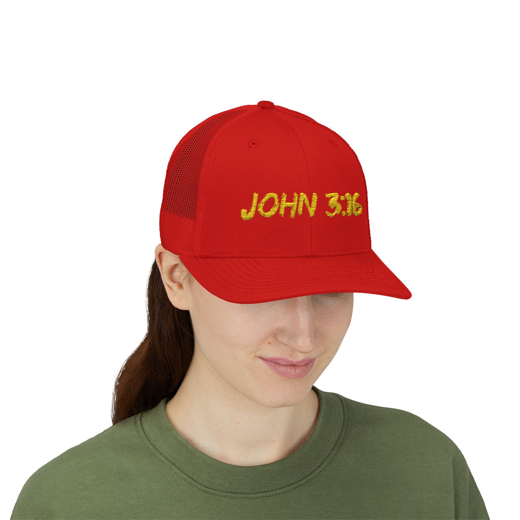 John 3:16 Trucker Cap — Embroidered Christian Snapback Mesh back Hat