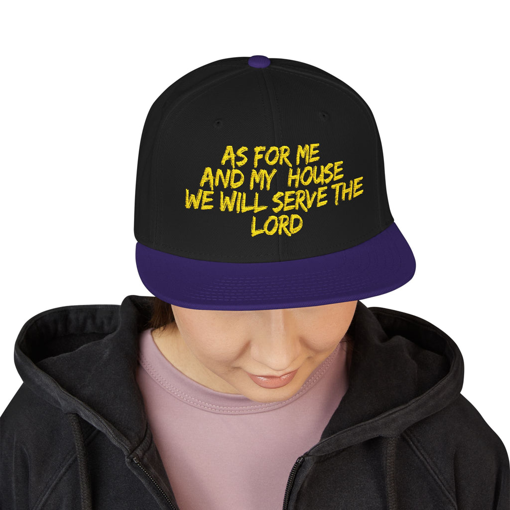 Embroidered Snapback Hat — “As For Me And My House, We Will Serve the Lord” Streetwear Cap
