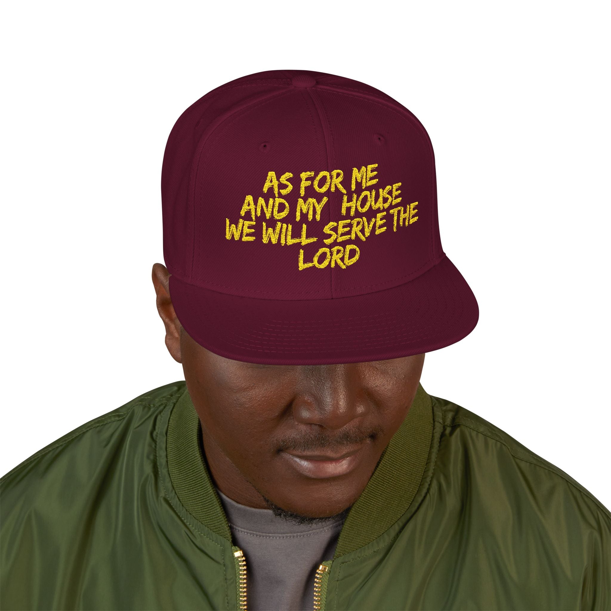 Embroidered Snapback Hat — “As For Me And My House, We Will Serve the Lord” Streetwear Cap