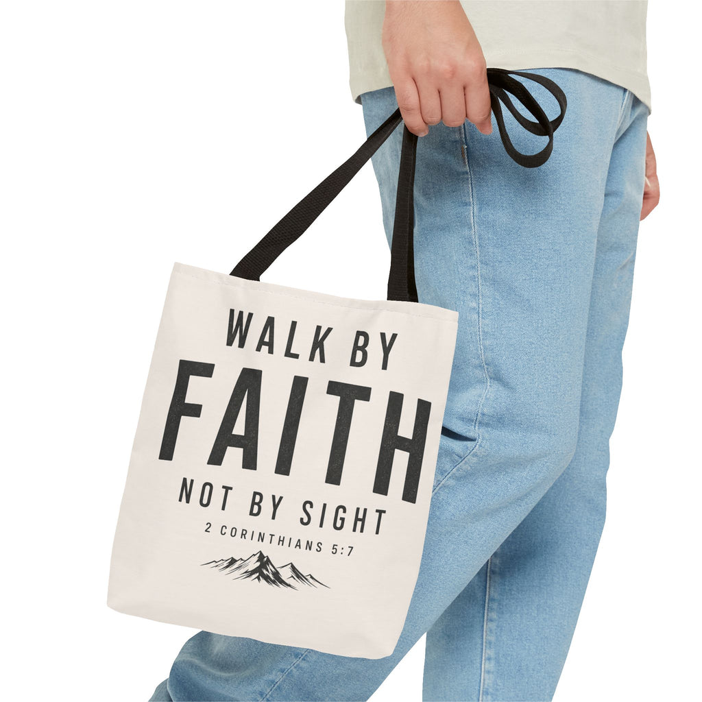 Faith Tote Bag — "Walk by Faith, Not by Sight" Inspirational Scripture Tote