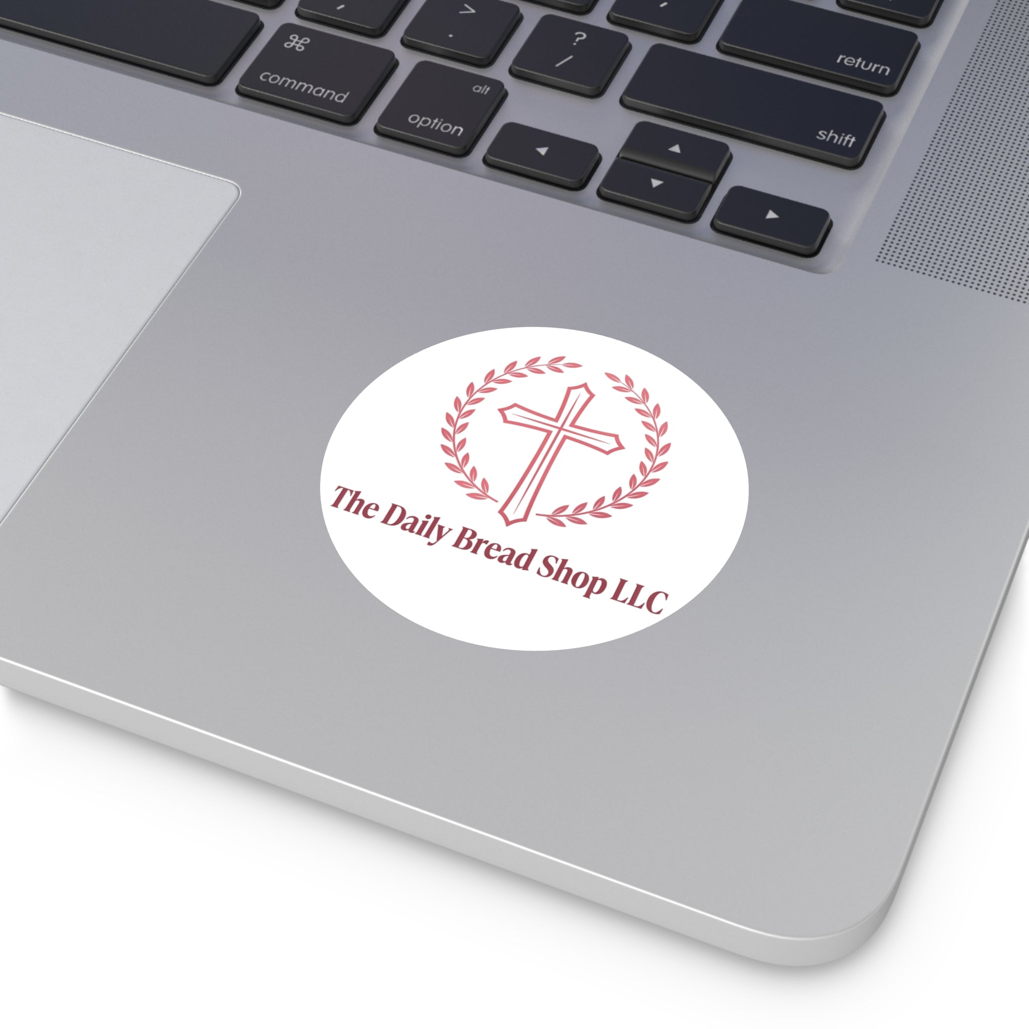 Christian Cross Logo Sticker — "The Daily Bread Shop LLC" Round Vinyl Sticker