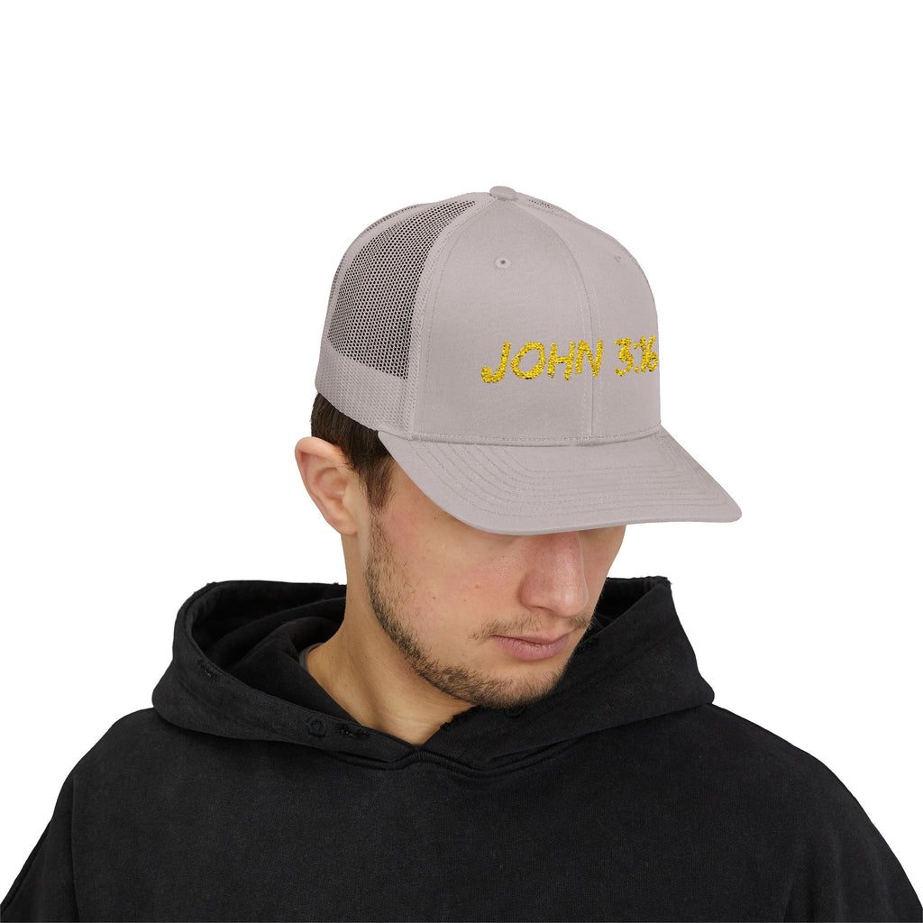 John 3:16 Trucker Cap — Embroidered Christian Snapback Mesh back Hat
