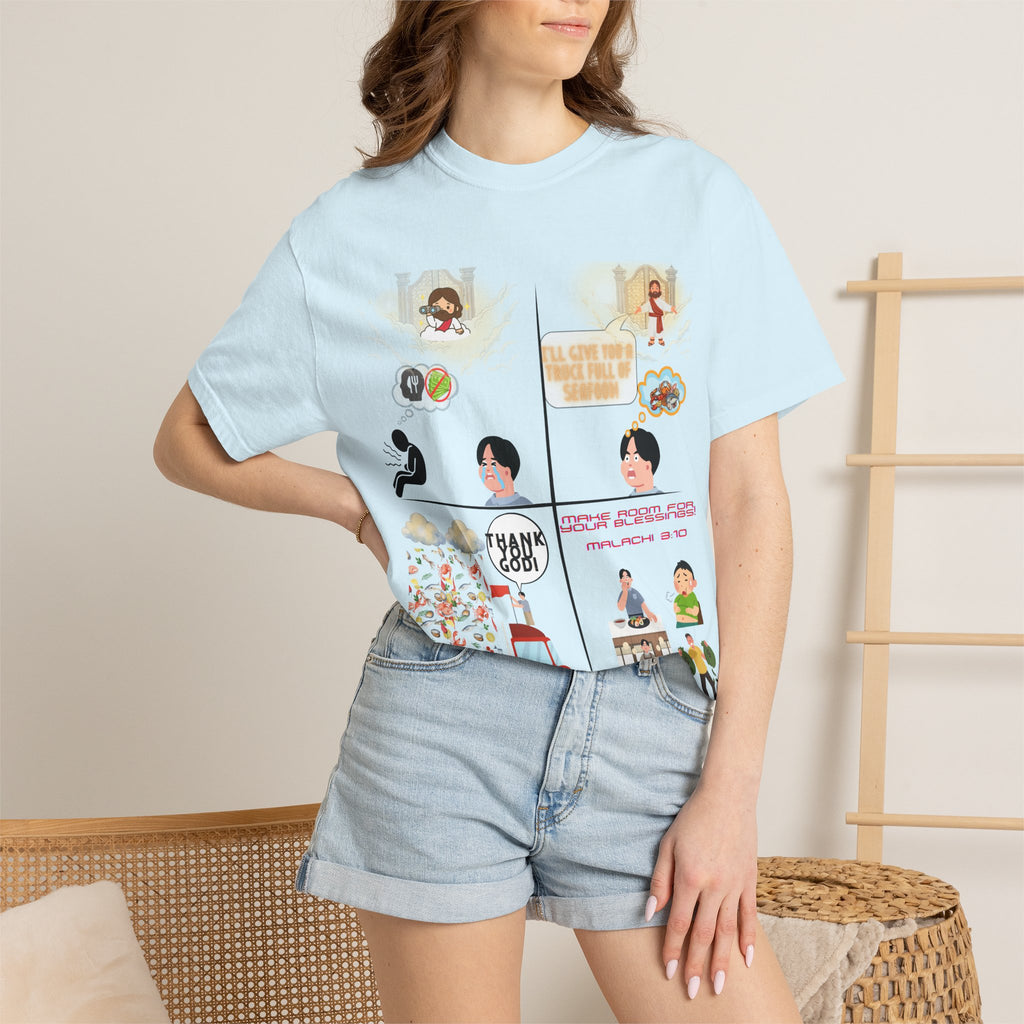 Graphic Panel T-Shirt — Cute Storyboard Illustrations "Make Room For Your Blessings"